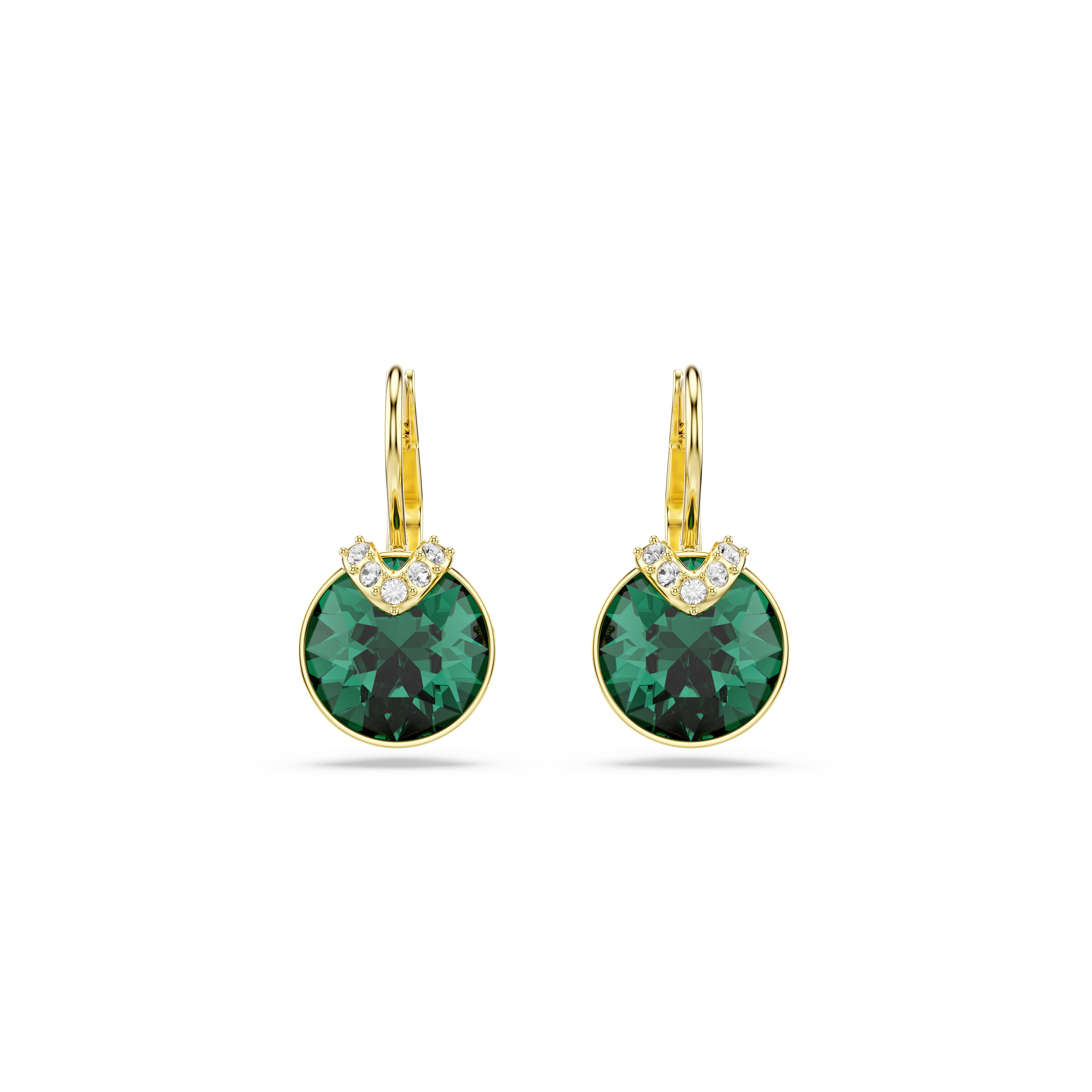 Swarovski Bella V drop earrings, Round cut, Green, Gold-tone plated 5735389