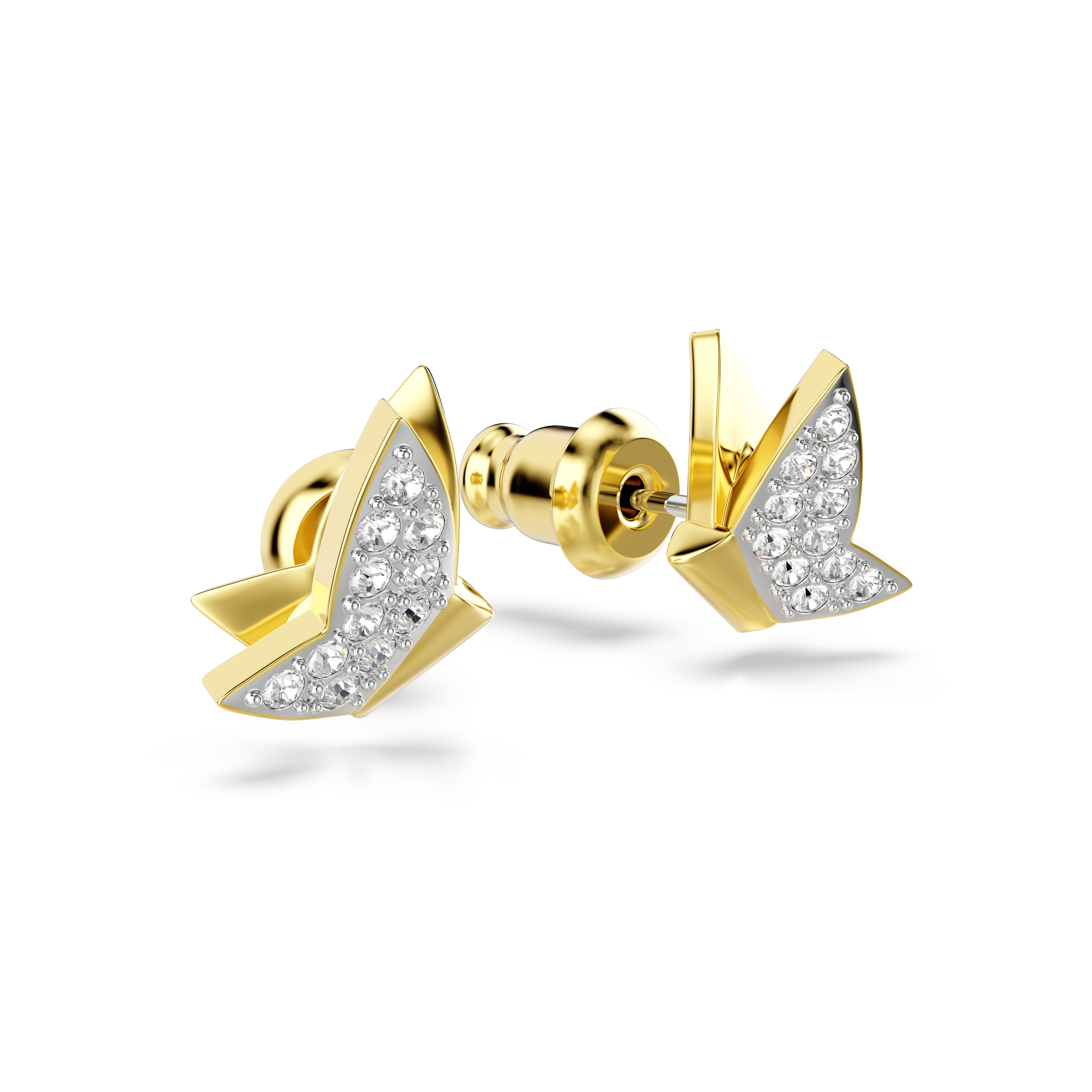 Swarovski Idyllia Lilia stud earrings, Butterfly, White, Gold-tone plated 5736070