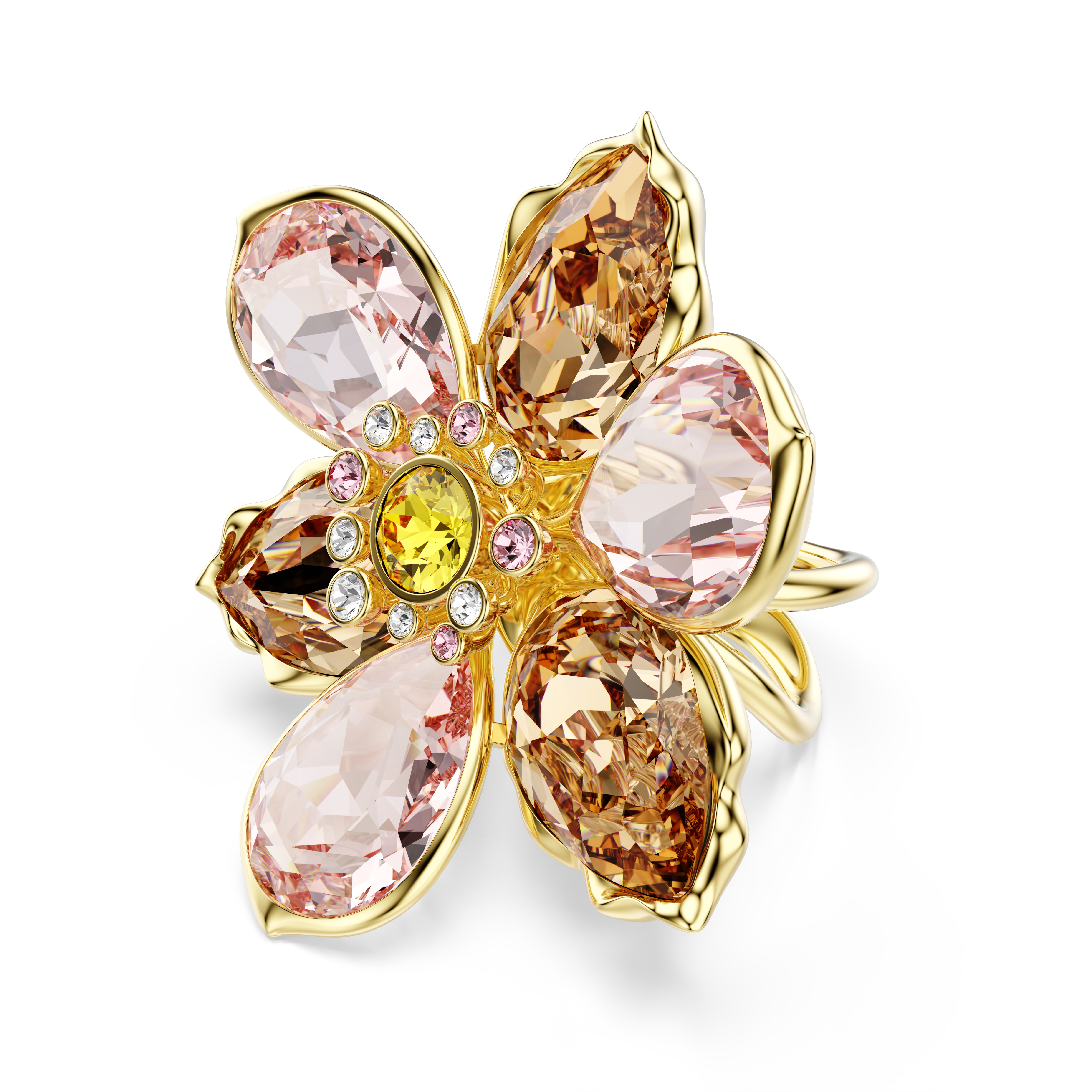 Swarovski Idyllia motif ring, Mixed cuts, Flower, Multicolored, Gold-tone plated 5736224