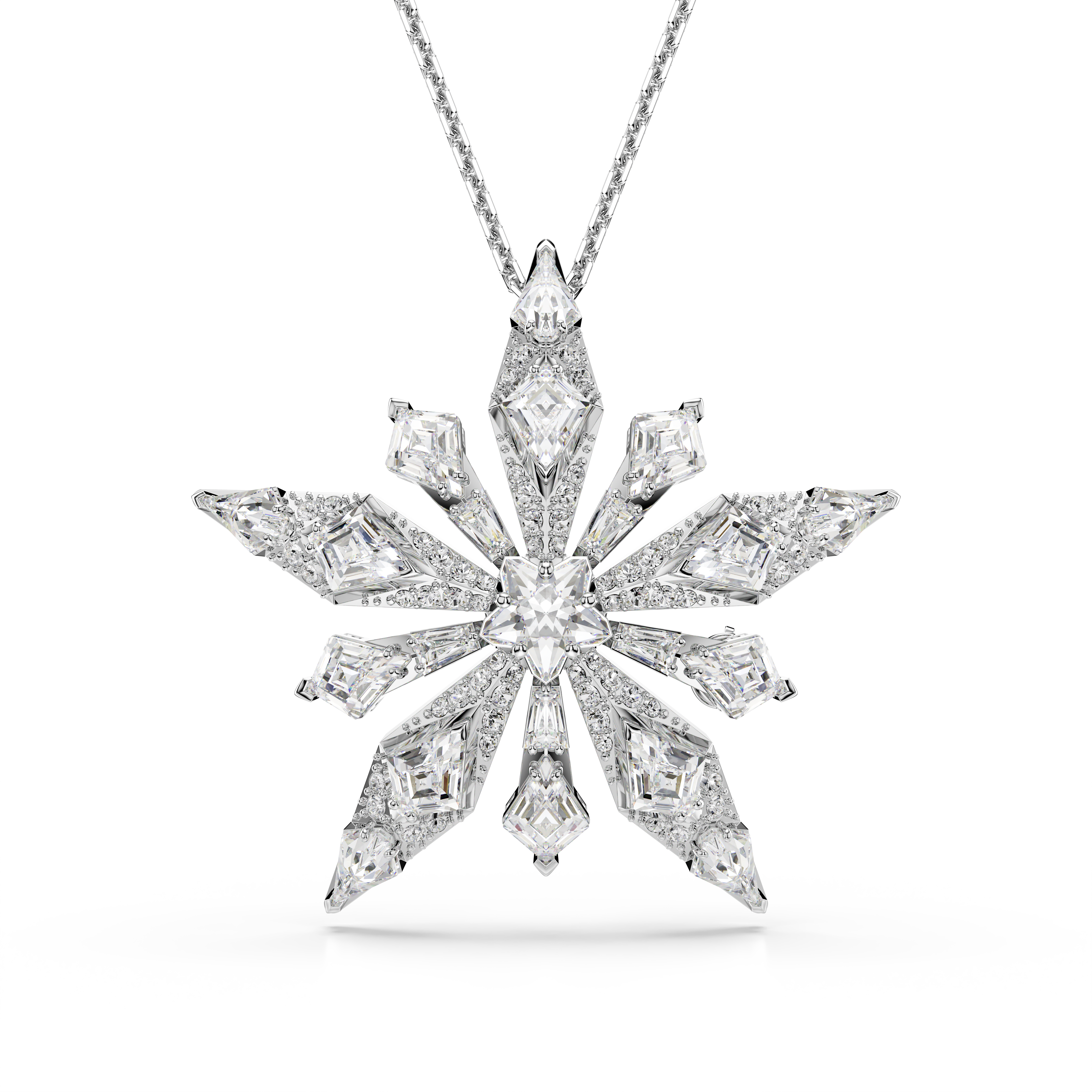 Swarovski Idyllia pendant and brooch, Star, White, Rhodium plated 5740116