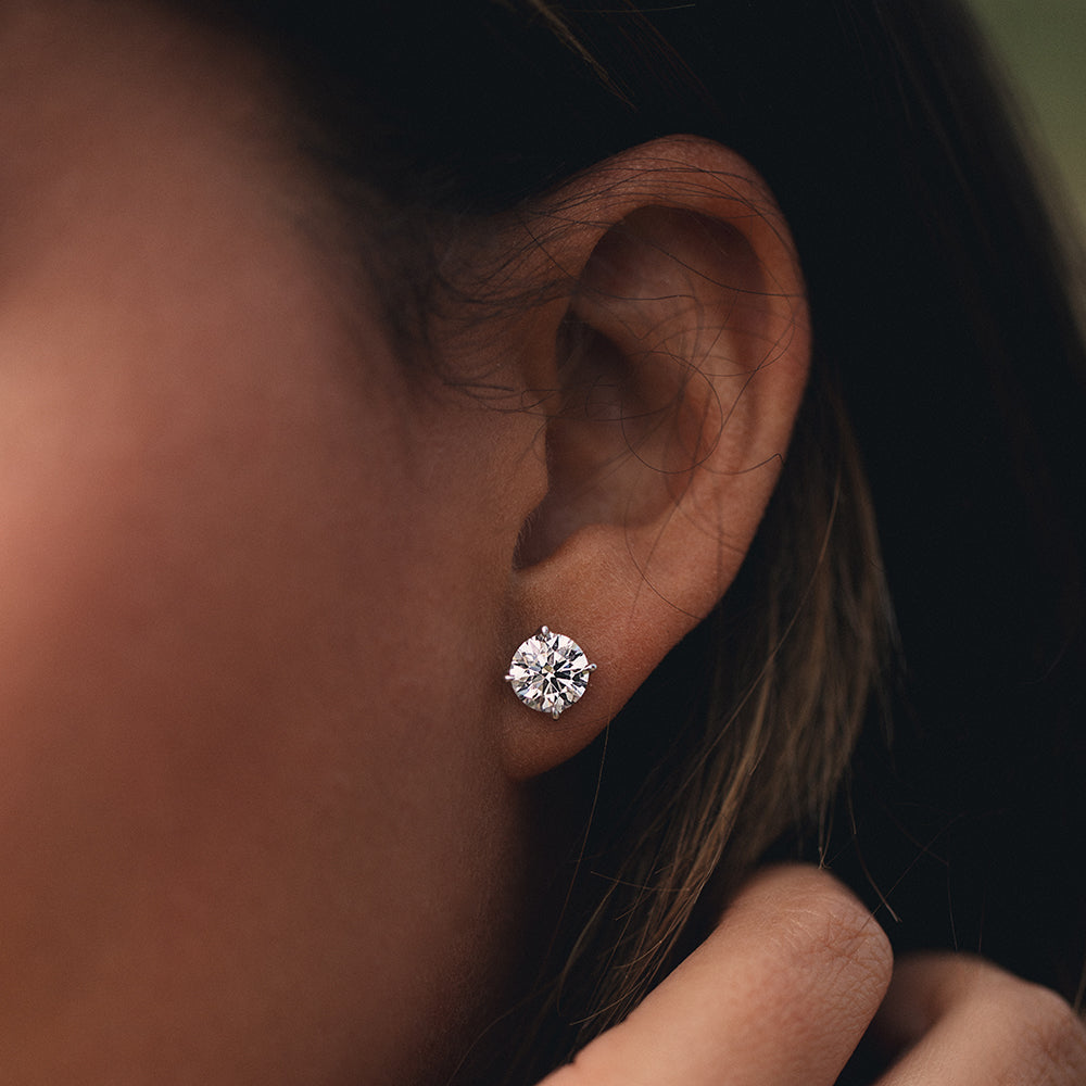 Clarity Diamond™ Signature Round Diamond Stud Earrings On Model