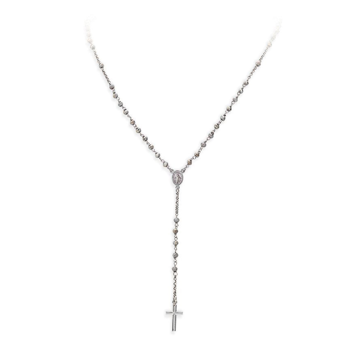 AMEN RHODIUM ROSARY CRYSTAL NECKLACE  CROBF4