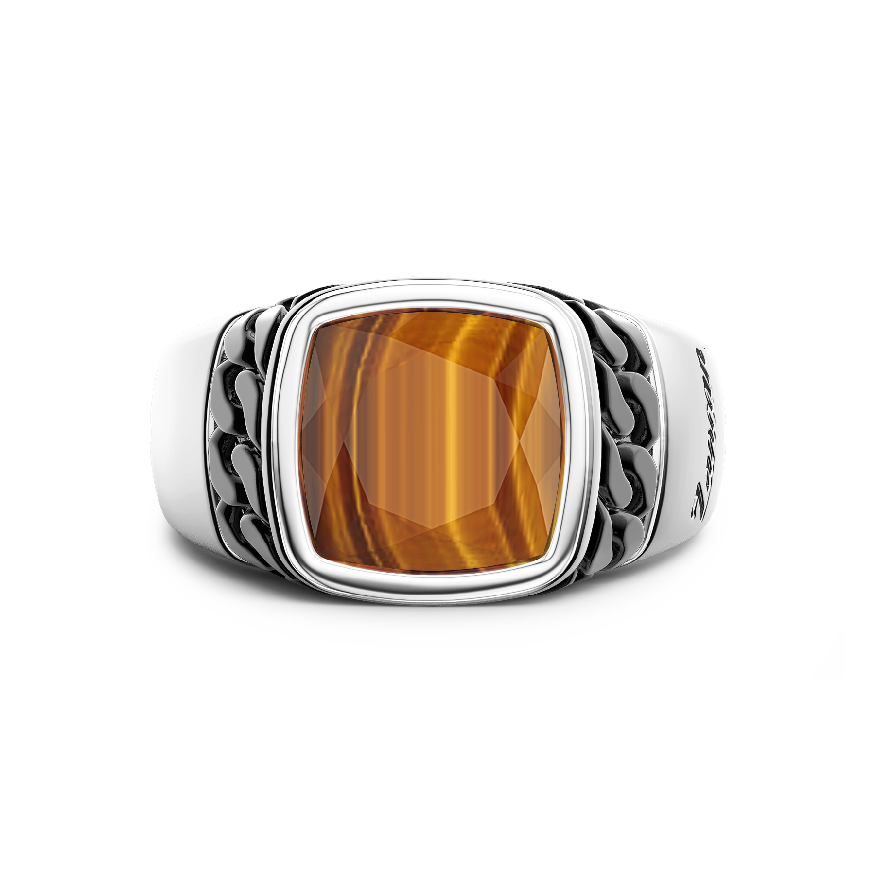 Black and Silver Ring with Natural Tiger's Eye