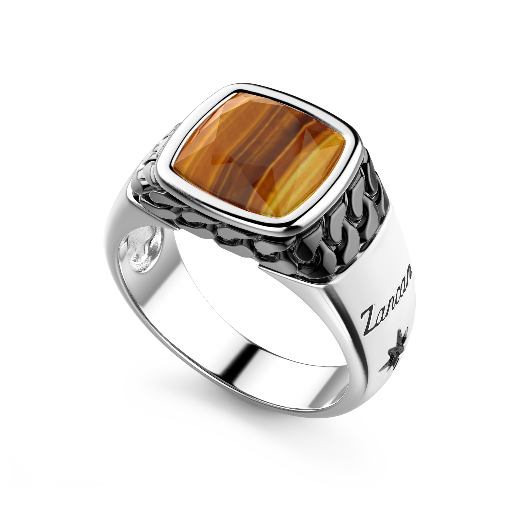 Black and Silver Ring with Natural Tiger's Eye