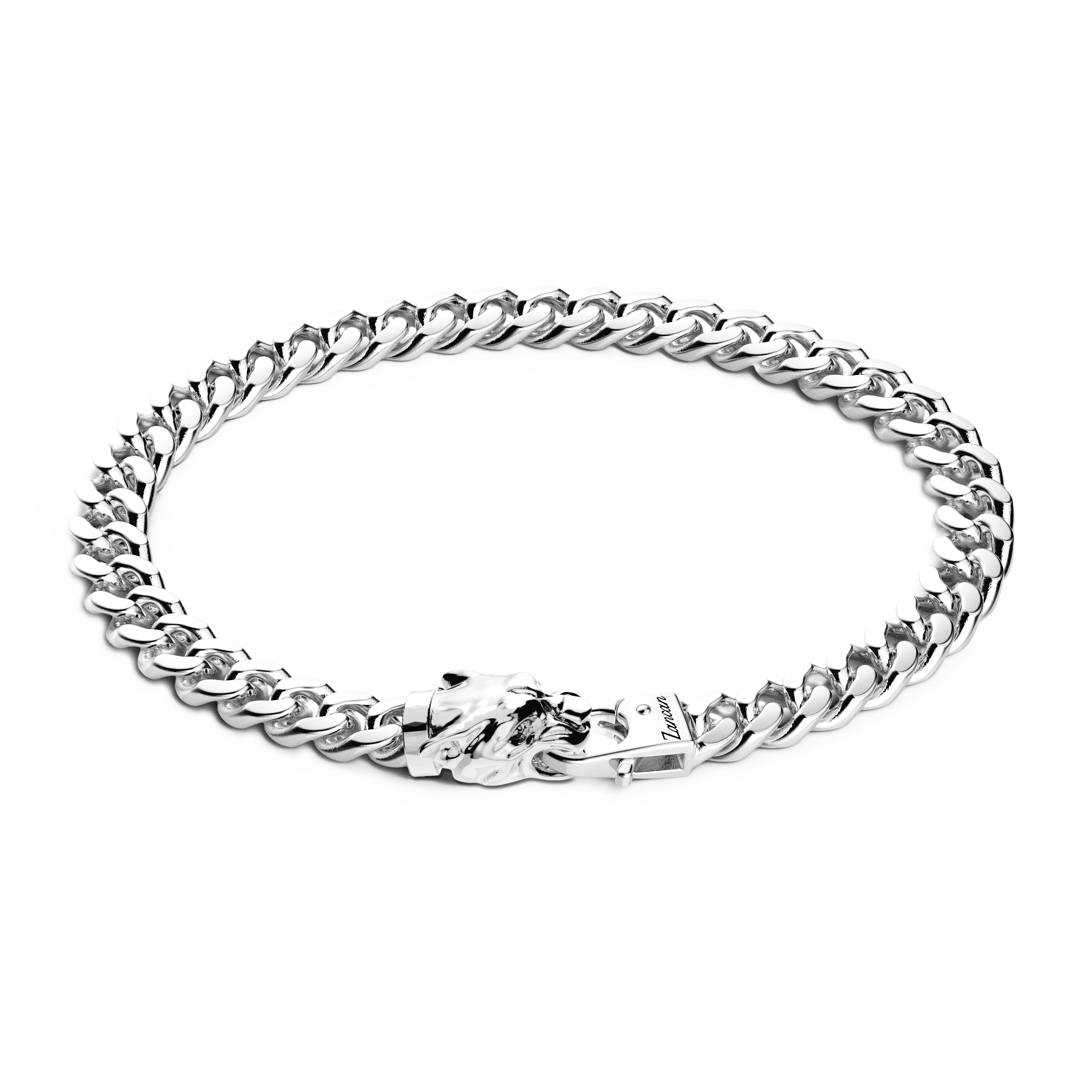 Silver Curb Chain Bracelet with Panther Head Closure