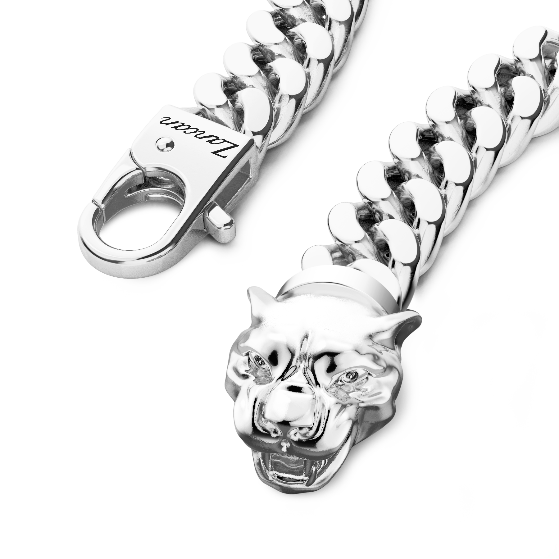 Silver Curb Chain Bracelet with Panther Head Closure