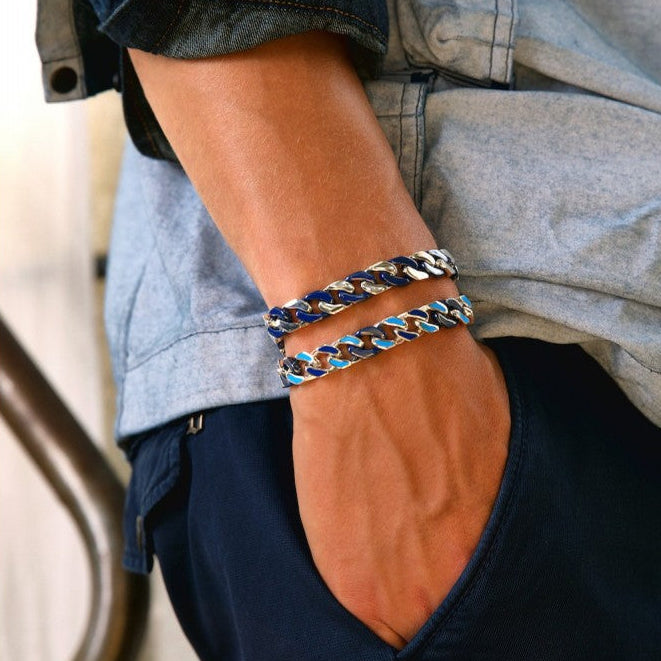 Blue Silver Ceramic Curb Chain Bracelet