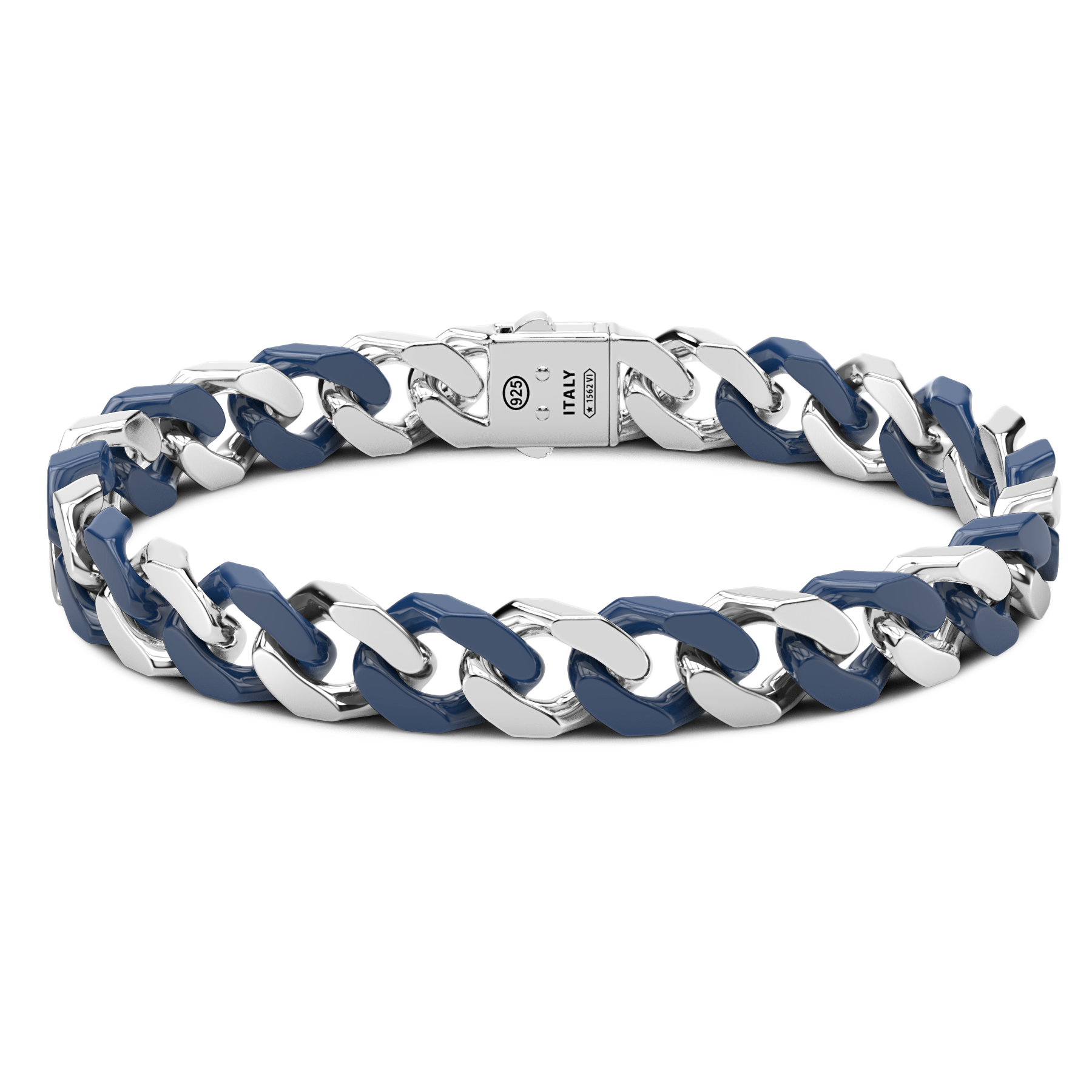 Blue Silver Ceramic Curb Chain Bracelet