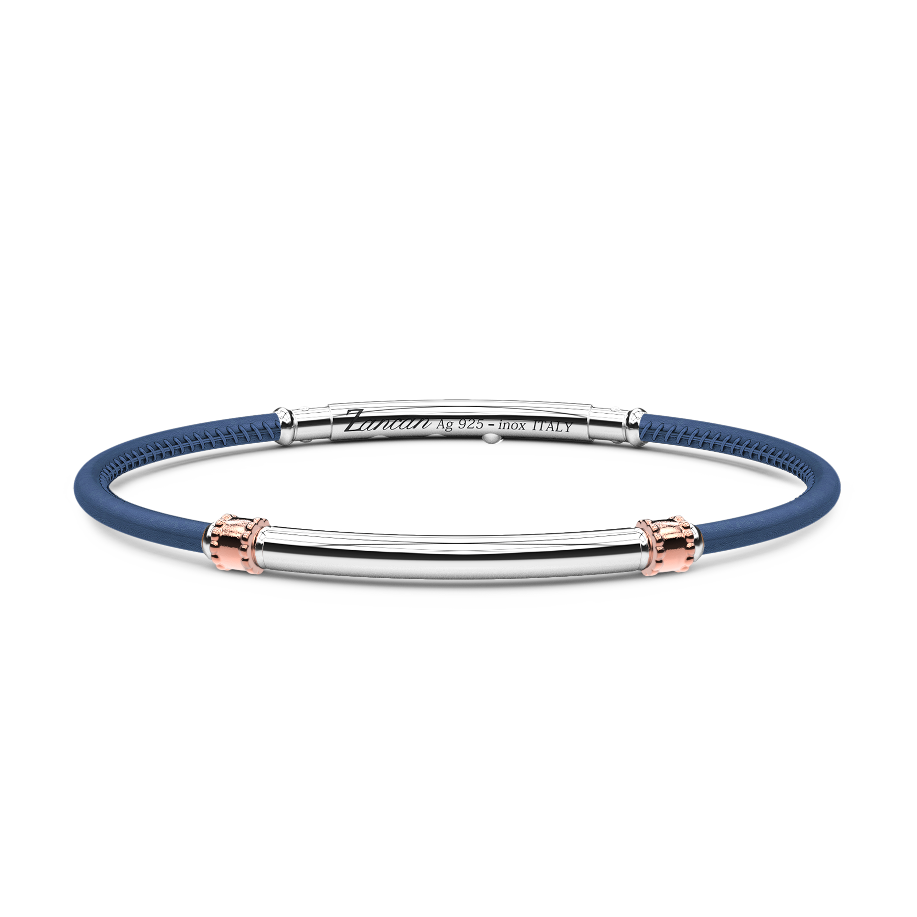 Blue Leather Bracelet with Silver Tag