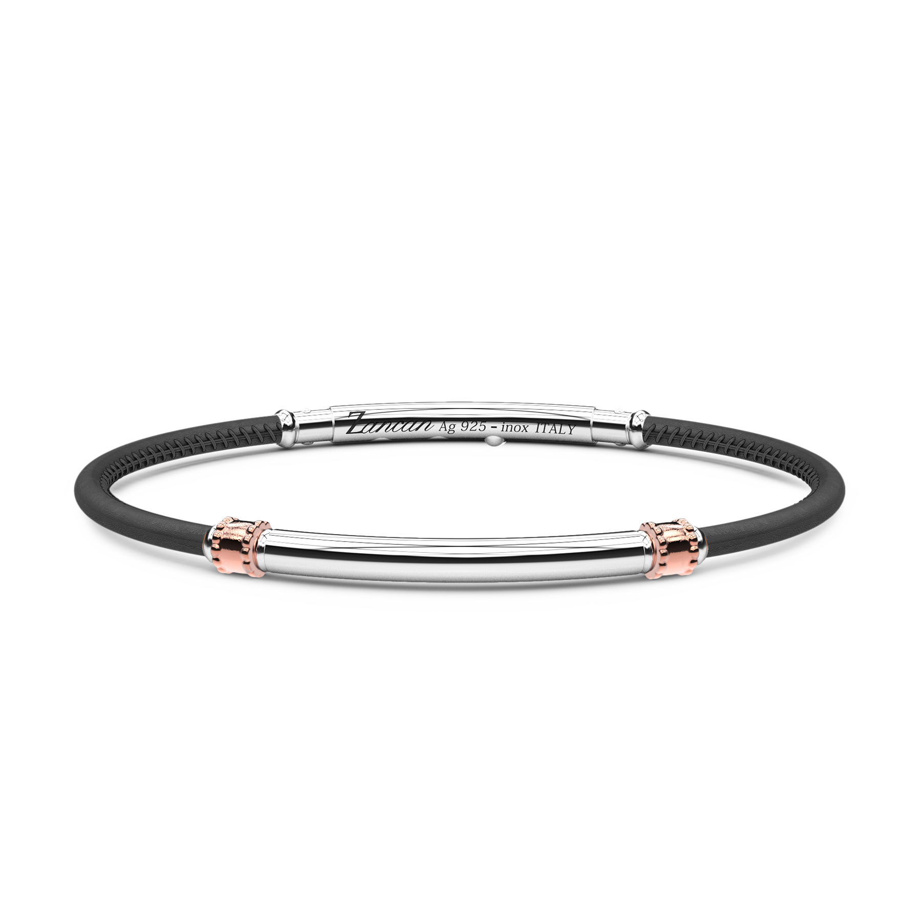 Black Leather Bracelet with Silver Tag
