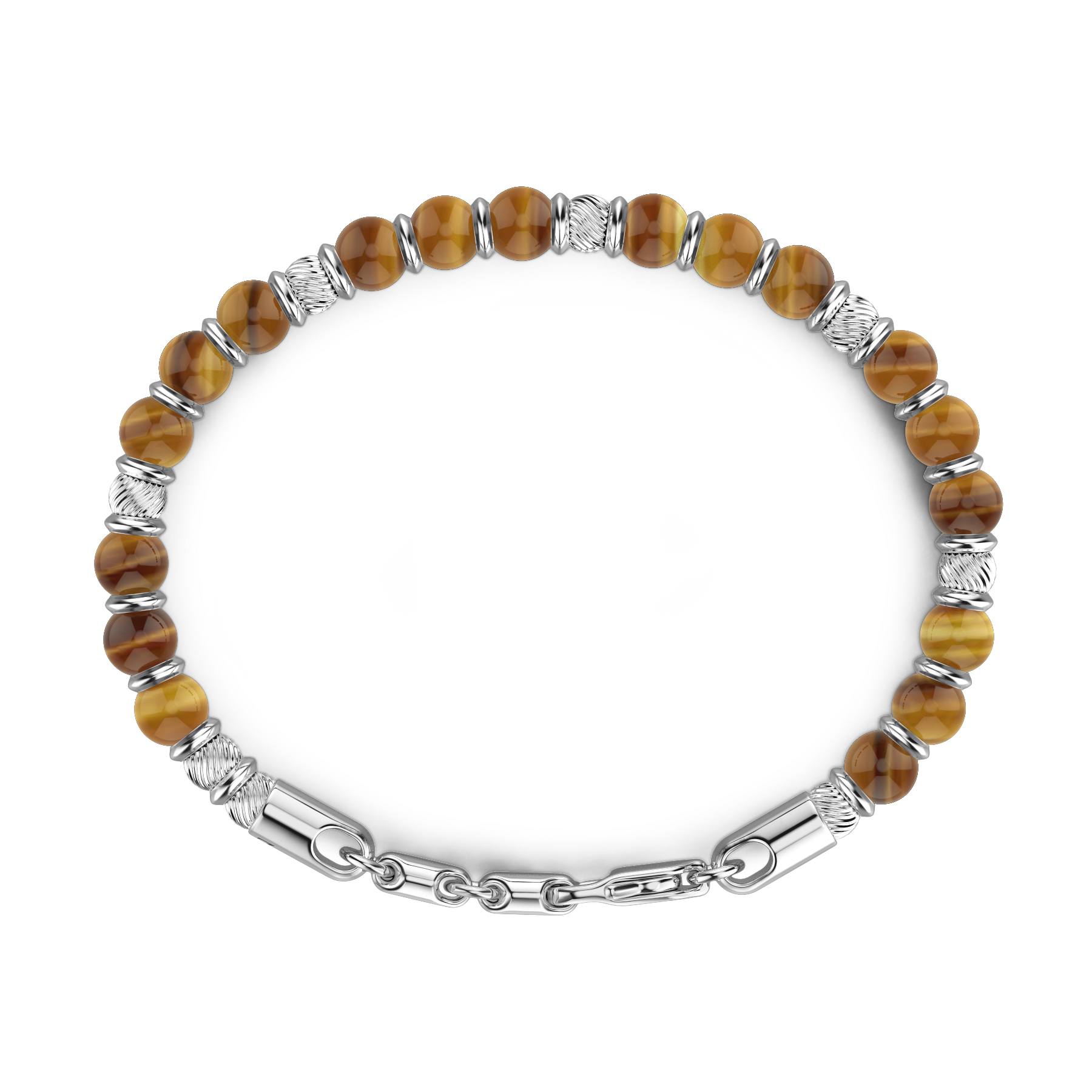 Soft Silver Bracelet with Tiger's Eye & Silver Beads