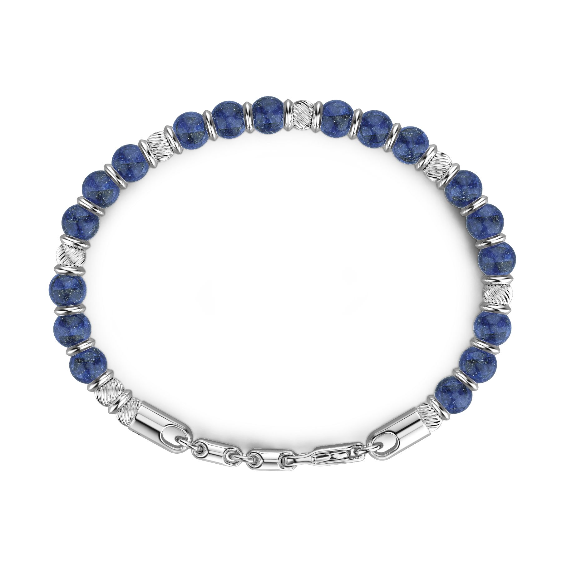 Soft Silver Bracelet with Blue Beads & Hard Natural Stones