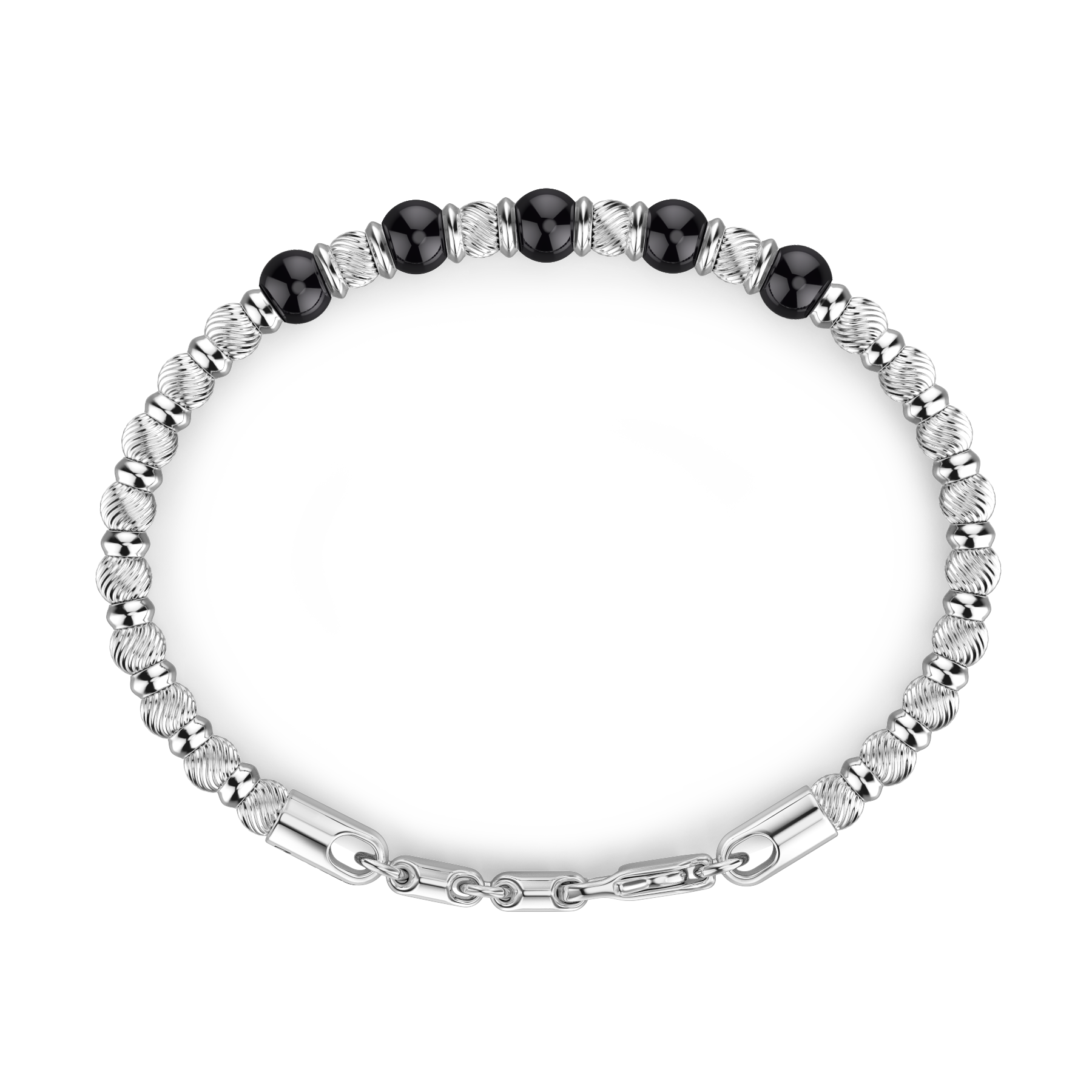 Soft Bracelet with Black Silver Beads and Hard Natural Stones