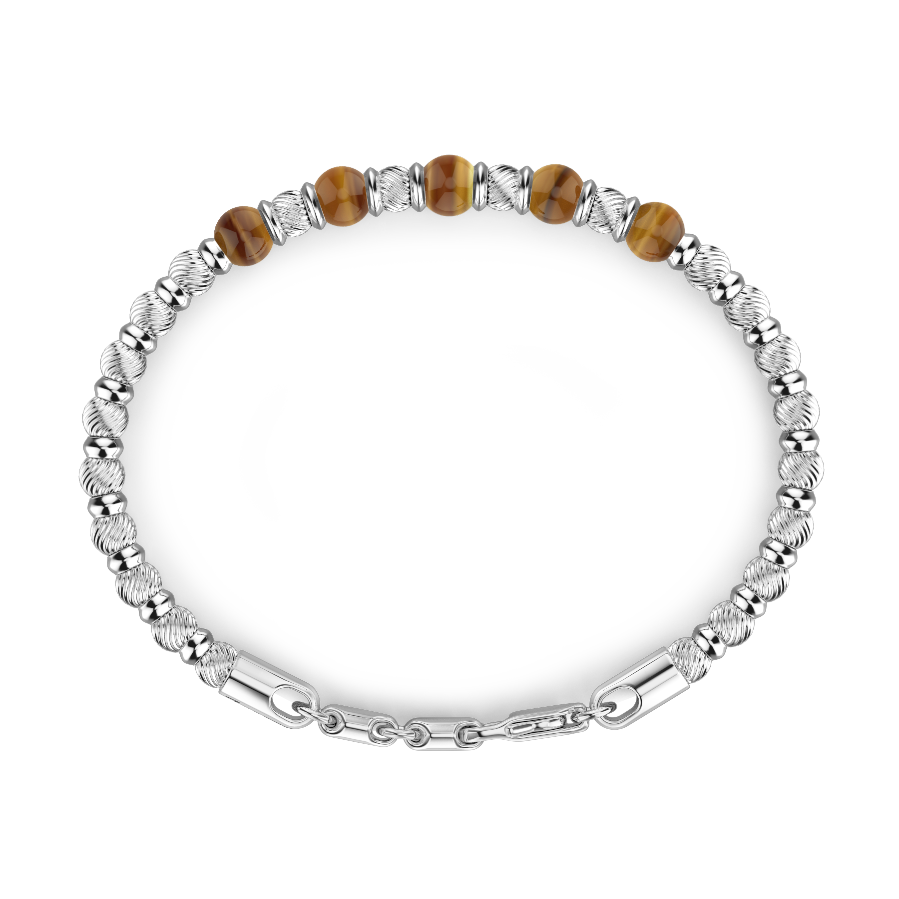 Soft Bracelet with Tiger's Eye & Silver Beads