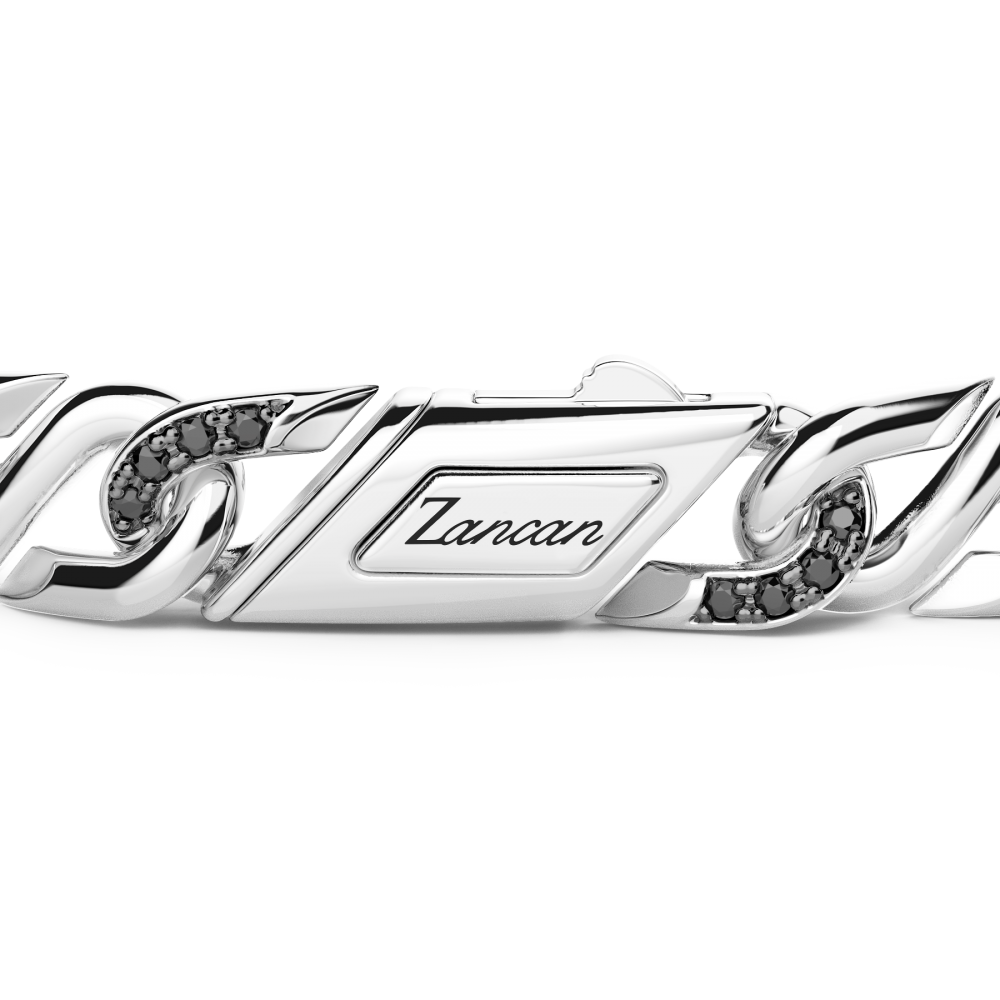 Silver Link-Only Bracelet with Black Stones