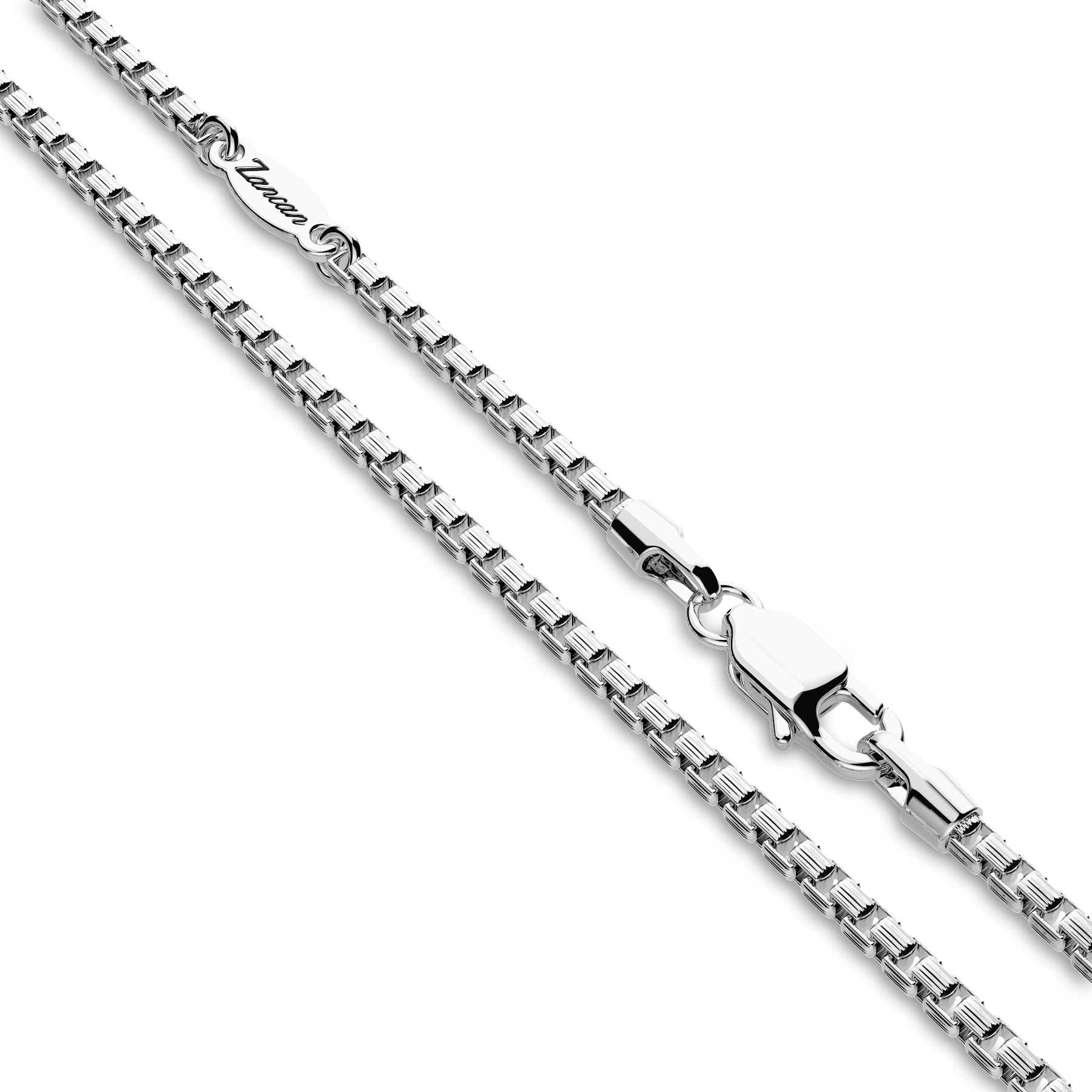 Silver Necklace with Tag Pendant Studded with Black Stones