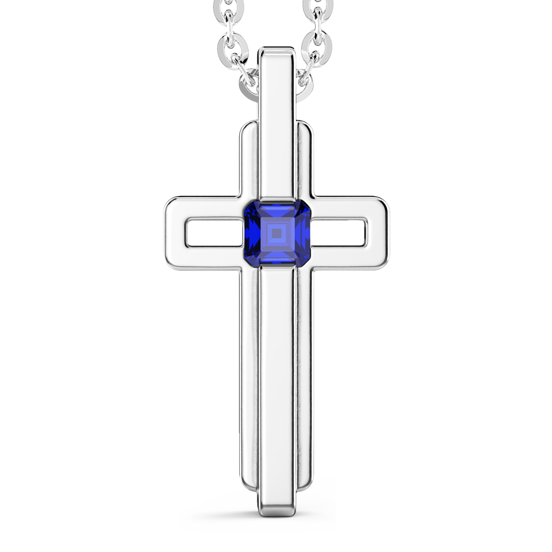 Steel Necklace with Cross and Blue Stone