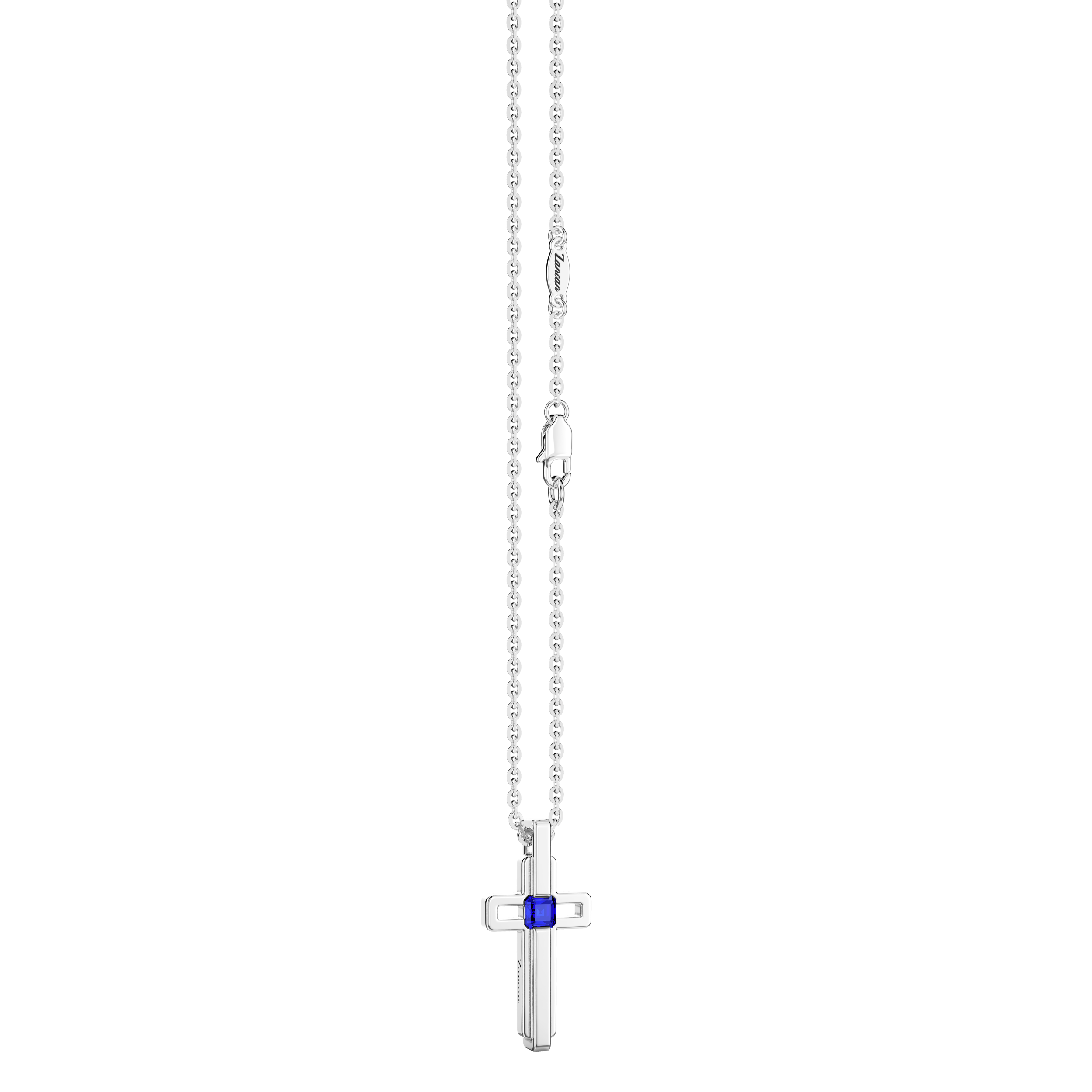 Steel Necklace with Cross and Blue Stone