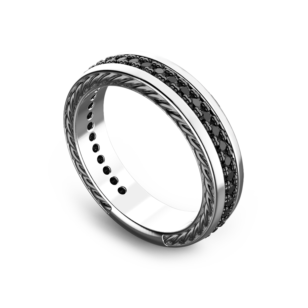 Silver Band Ring with Black Stones