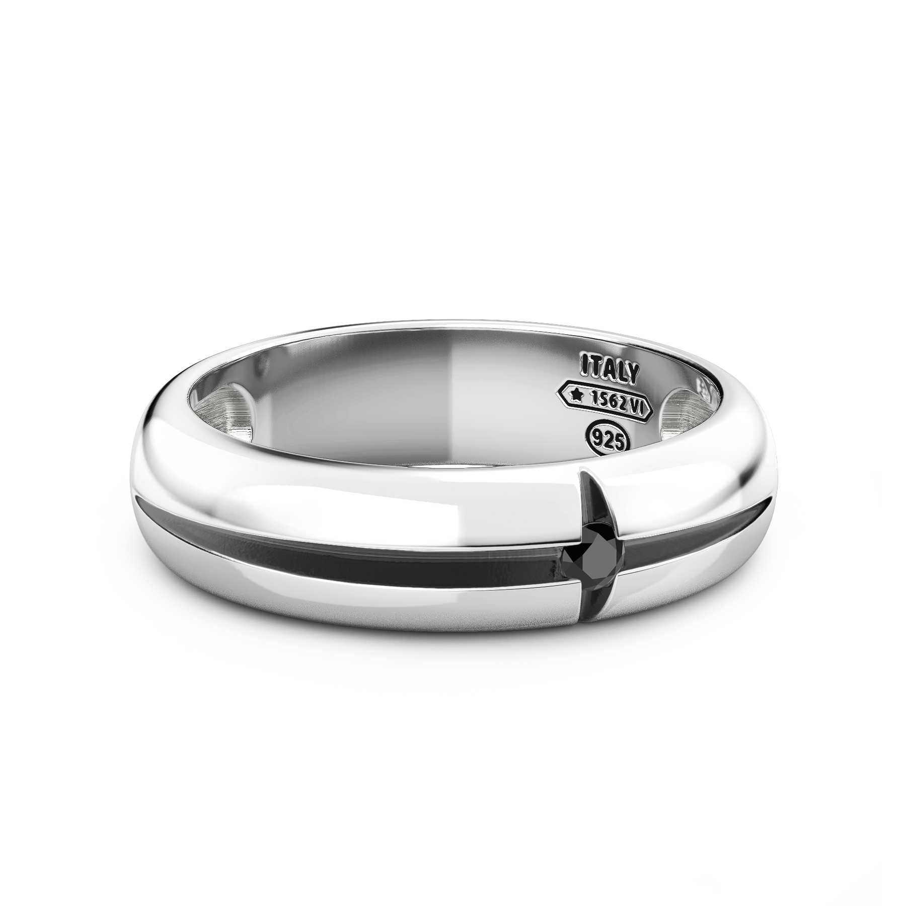 Silver Band Ring with Black Stone