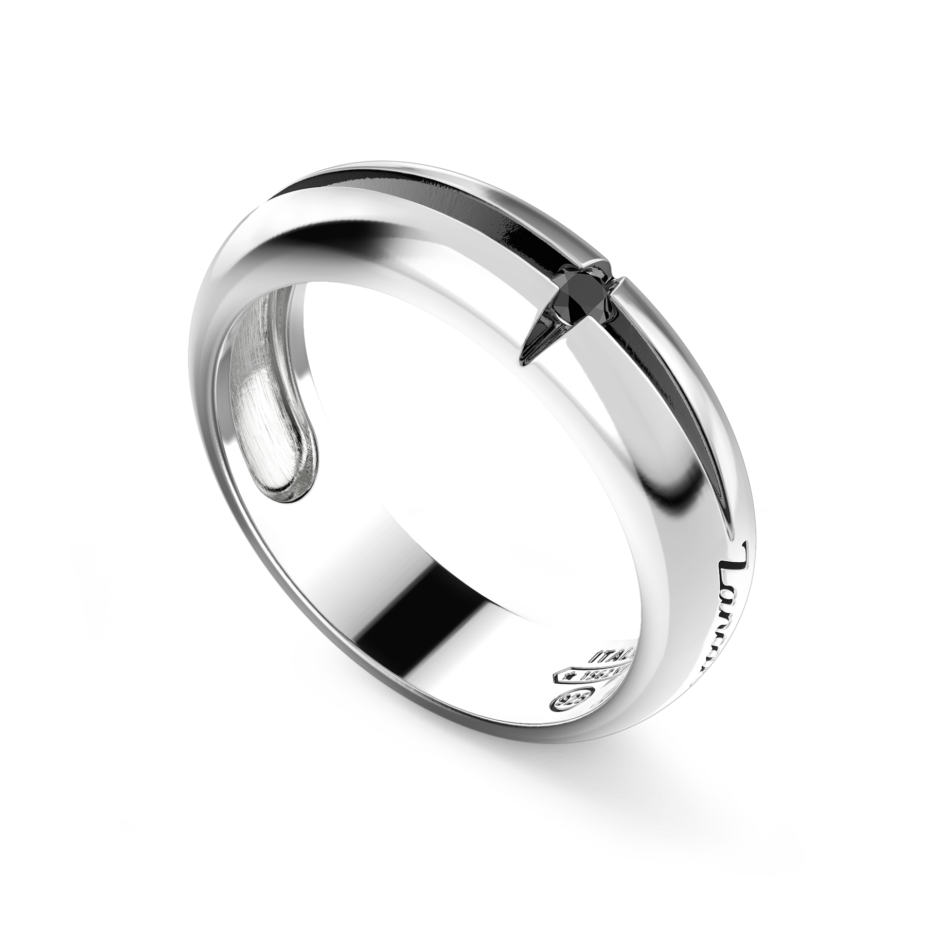 Silver Band Ring with Black Stone