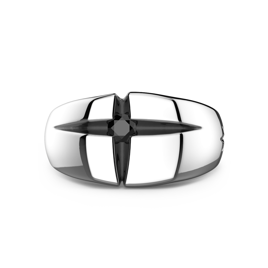 Silver Band Ring with Black Stone