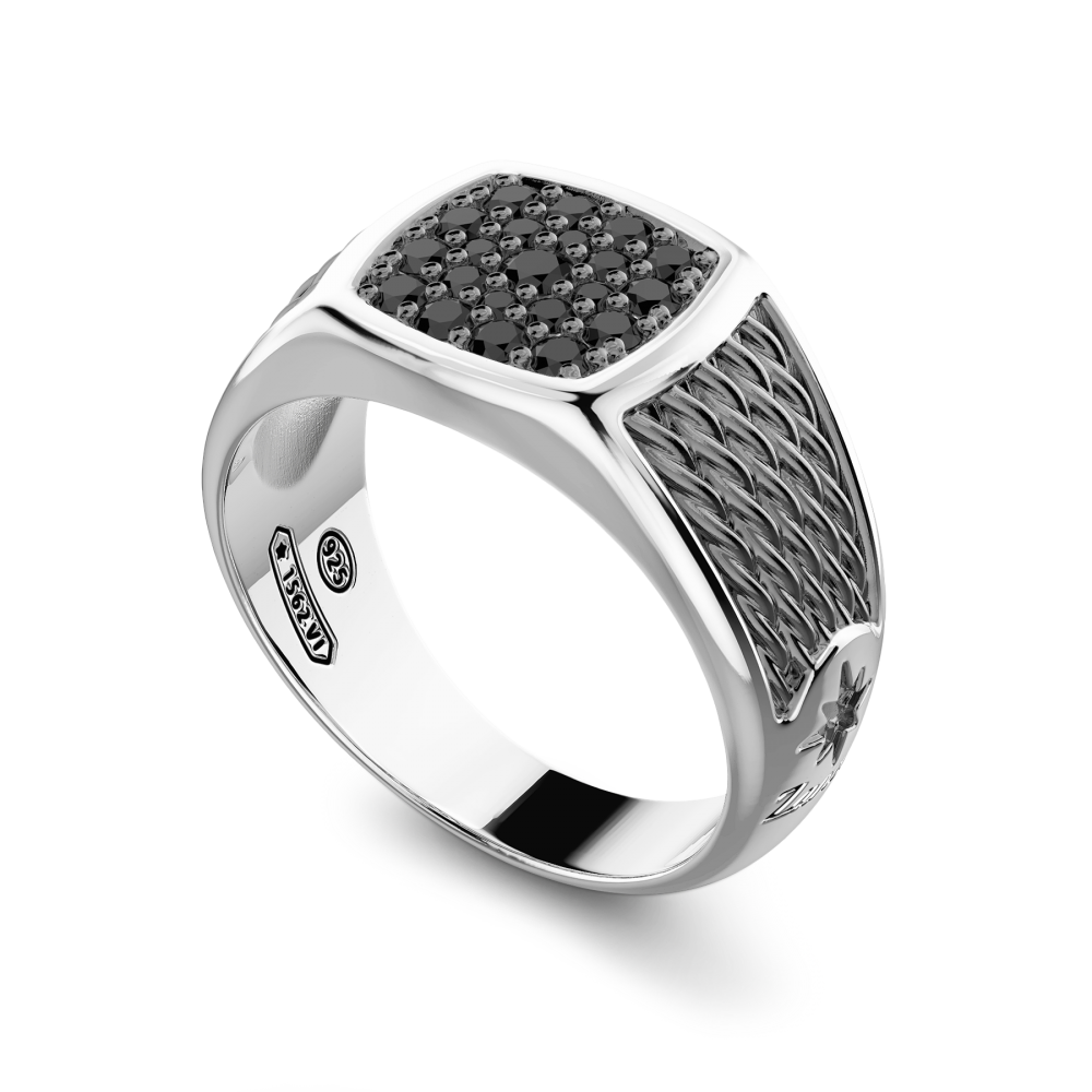 Silver Signet Ring with Black Stones
