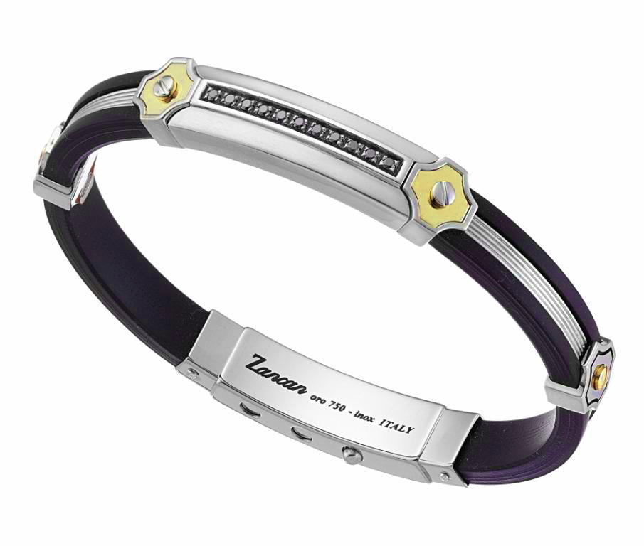 Silver Bracelet with Yellow Gold inserts and Black Spinels