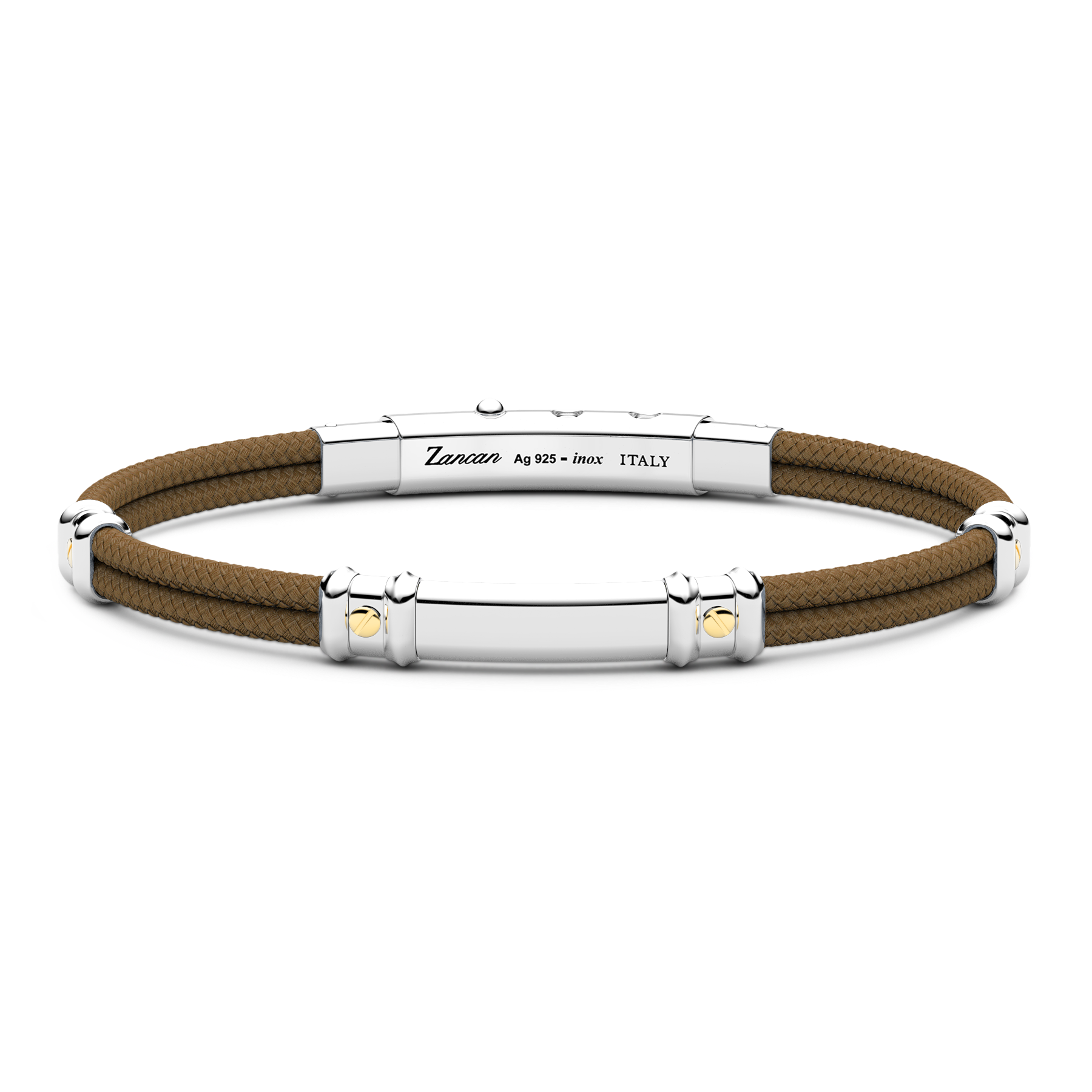 Light Brown Kevlar Bracelet with Silver Tag and Yellow Gold Details