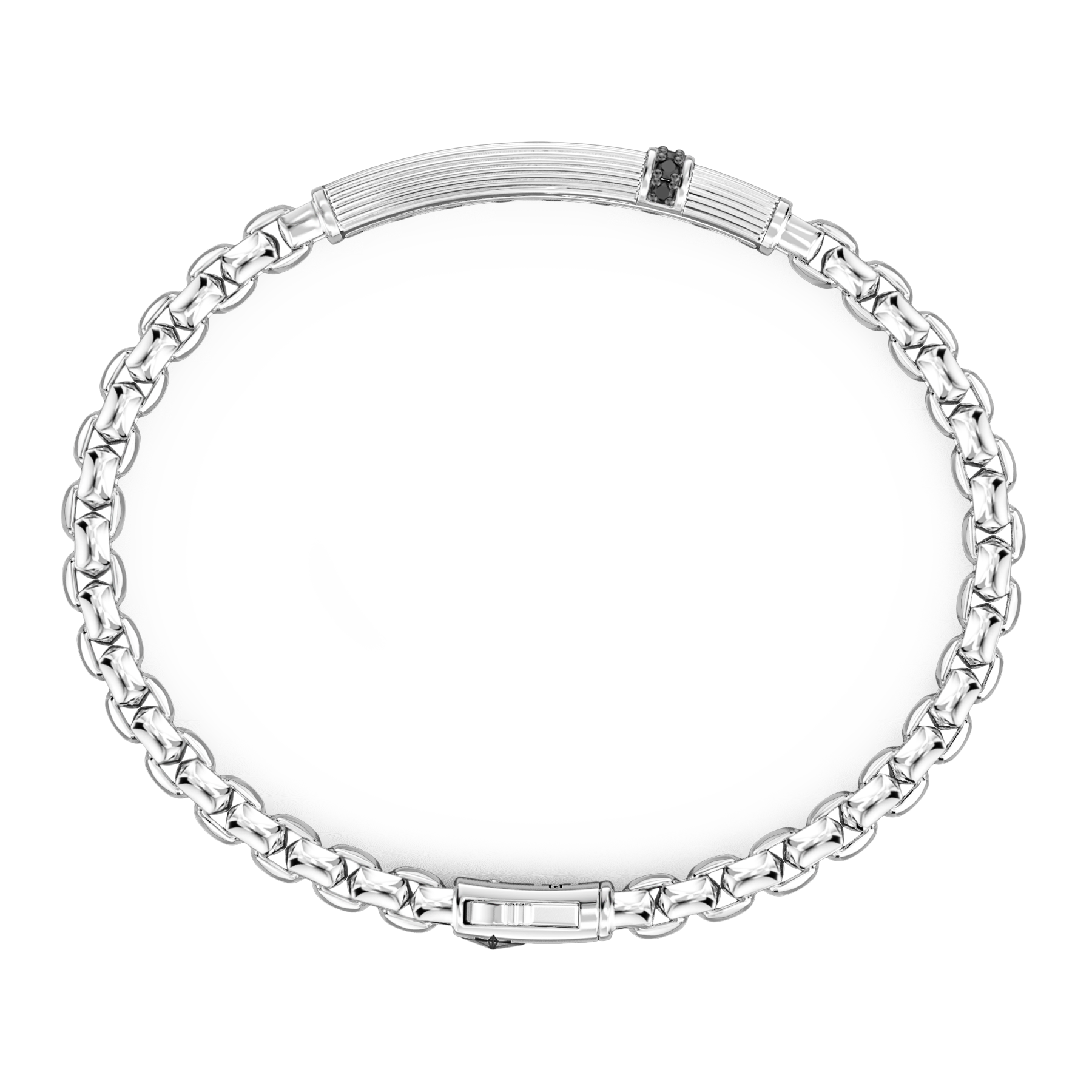 Silver Bracelet with Tag and Black Stones