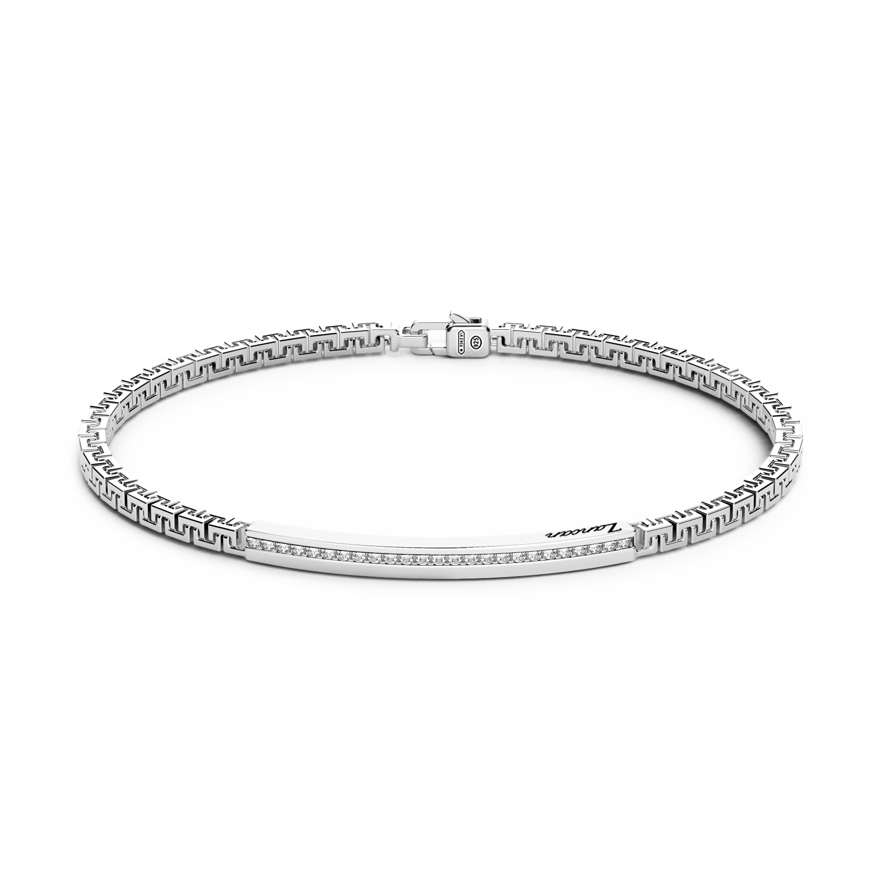 Silver Bracelet with Tag and White Stones