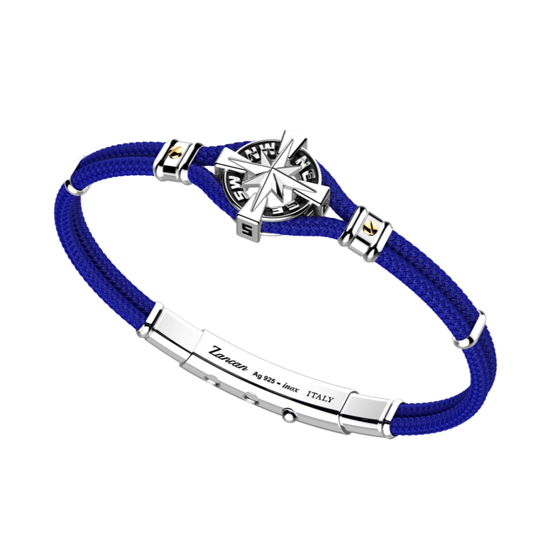 Blue Kevlar Bracelet with Silver Wind Rose