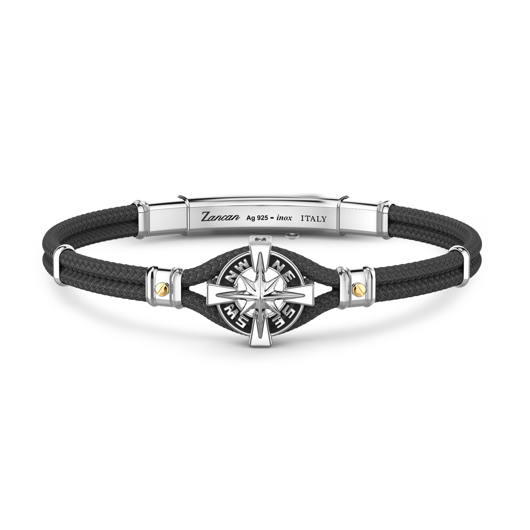 Black Kevlar Bracelet with Silver Wind Rose