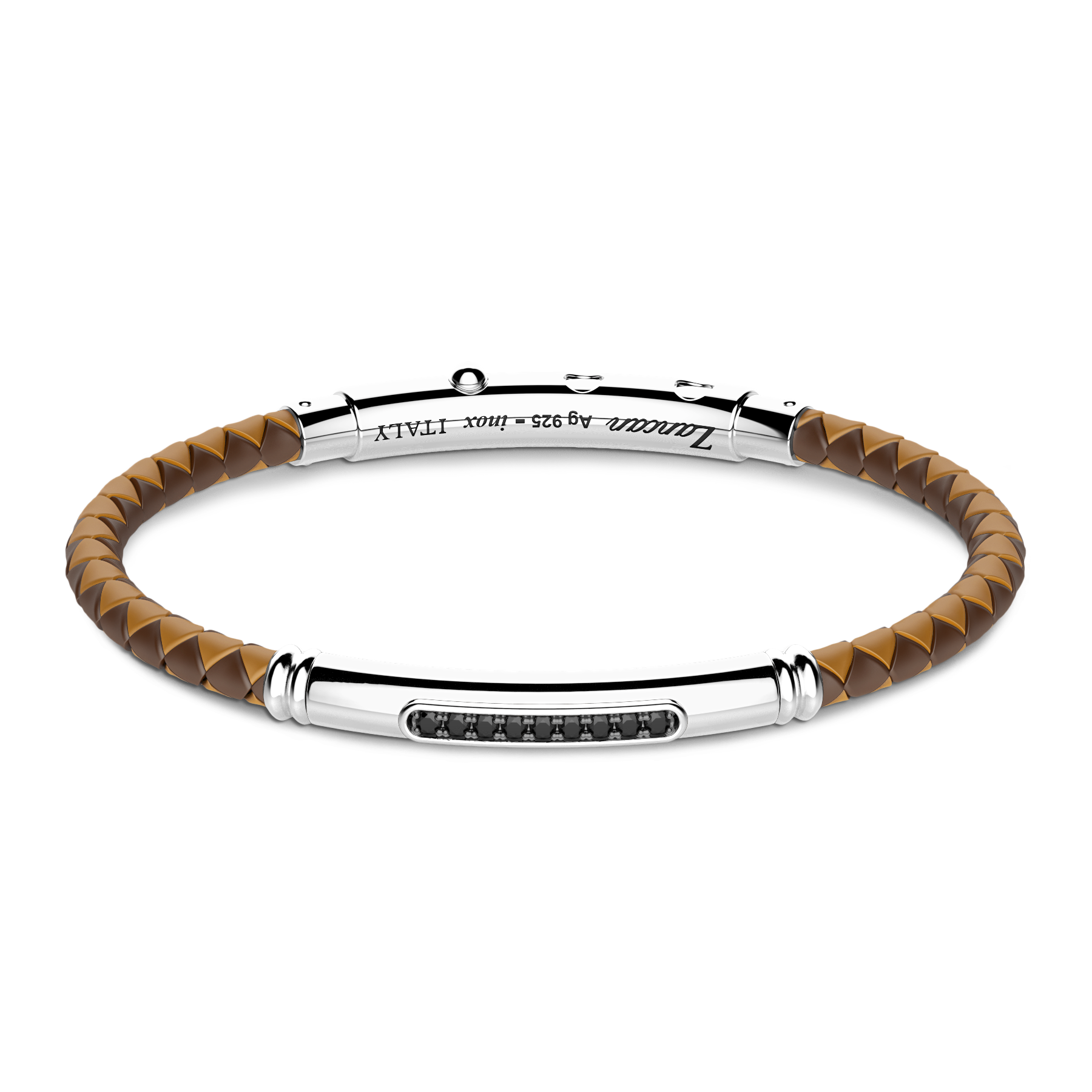 Light Brown Silicone Bracelet with Silver Tag & Black Stones