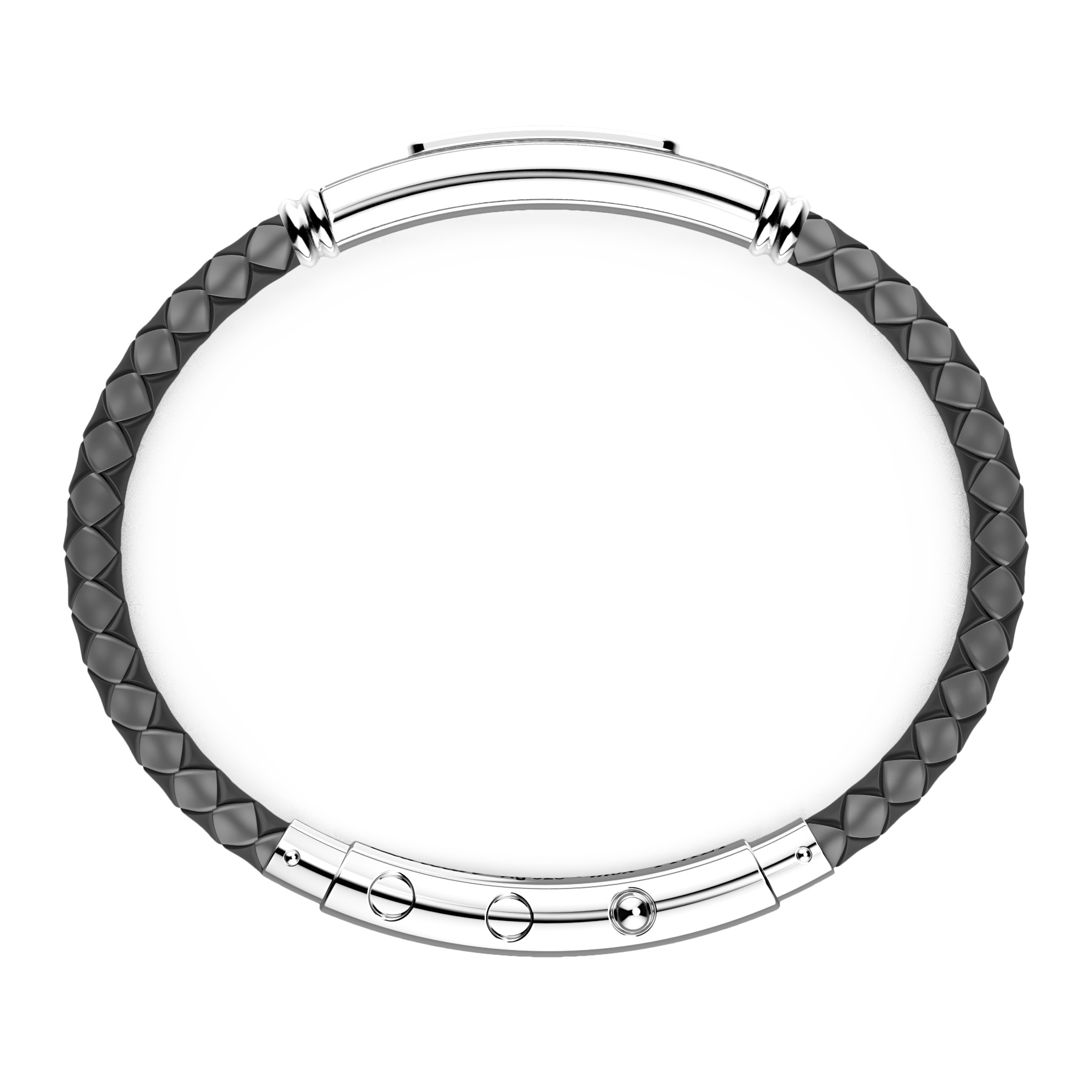 Black Silicone Bracelet with Silver Tag & Black Stones