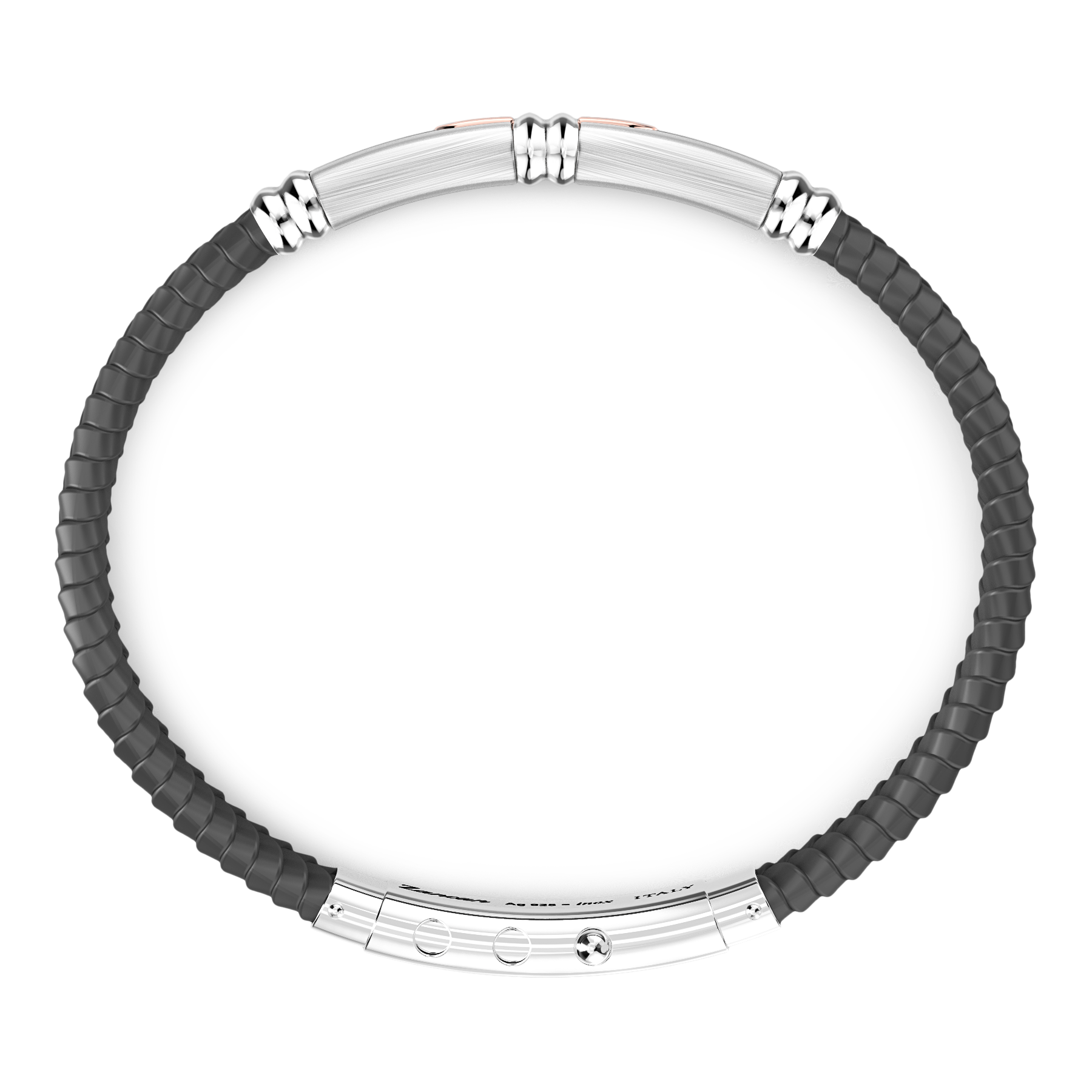 Black Silicone Bracelet with Silver Tag & Yellow Gold