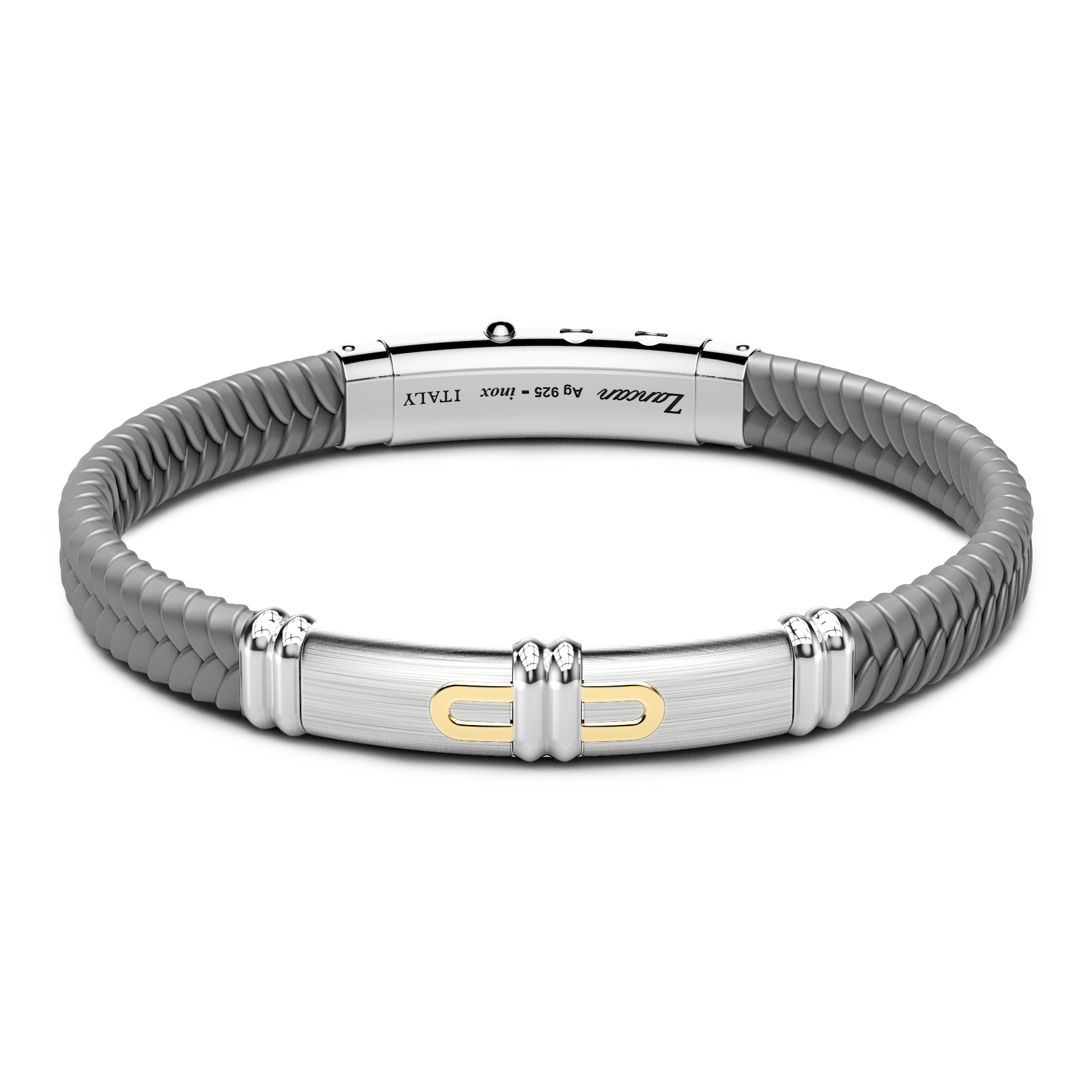 Gray Silicone Bracelet with Silver Tag & Yellow Gold