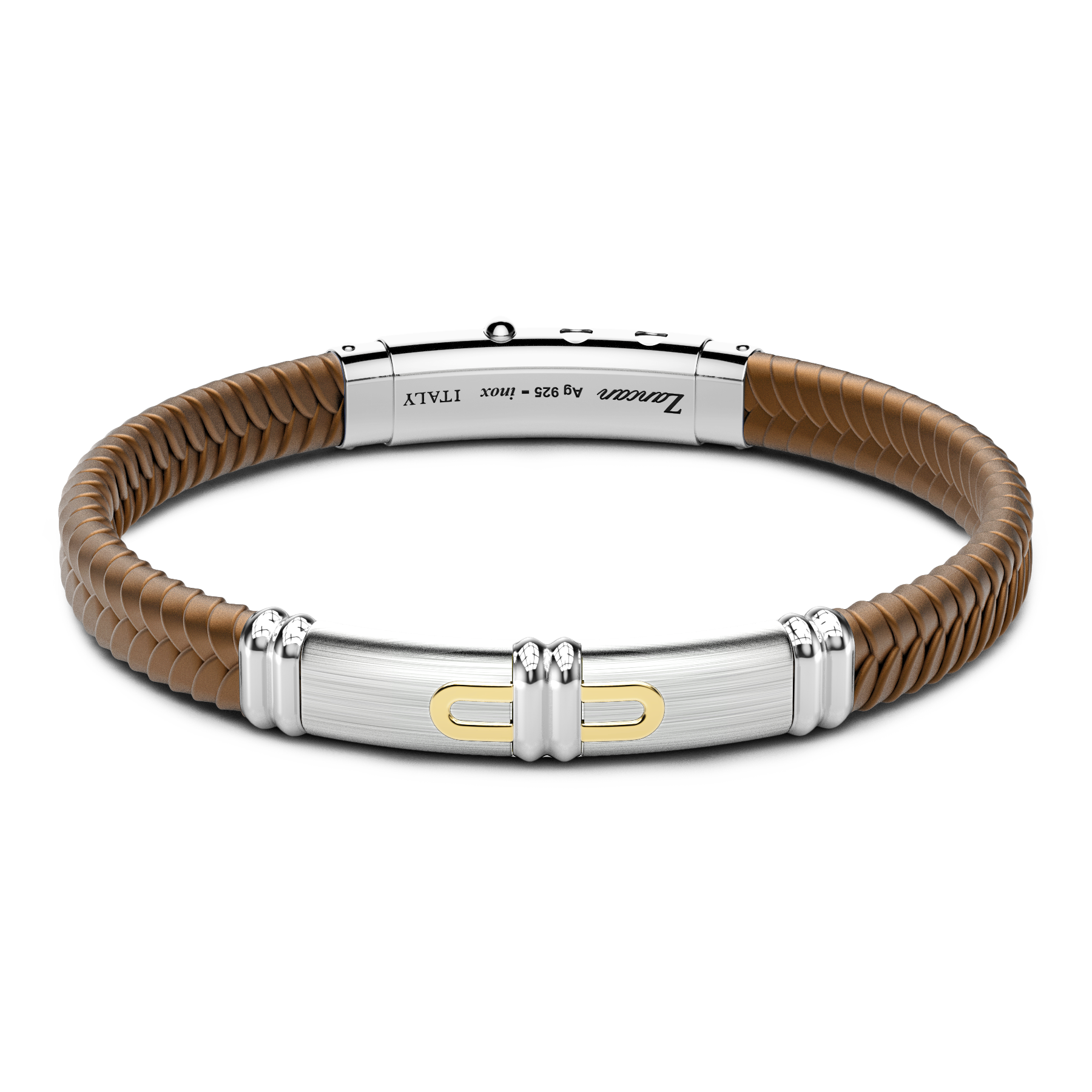 Brown Silicone Bracelet with Silver Tag & Yellow Gold