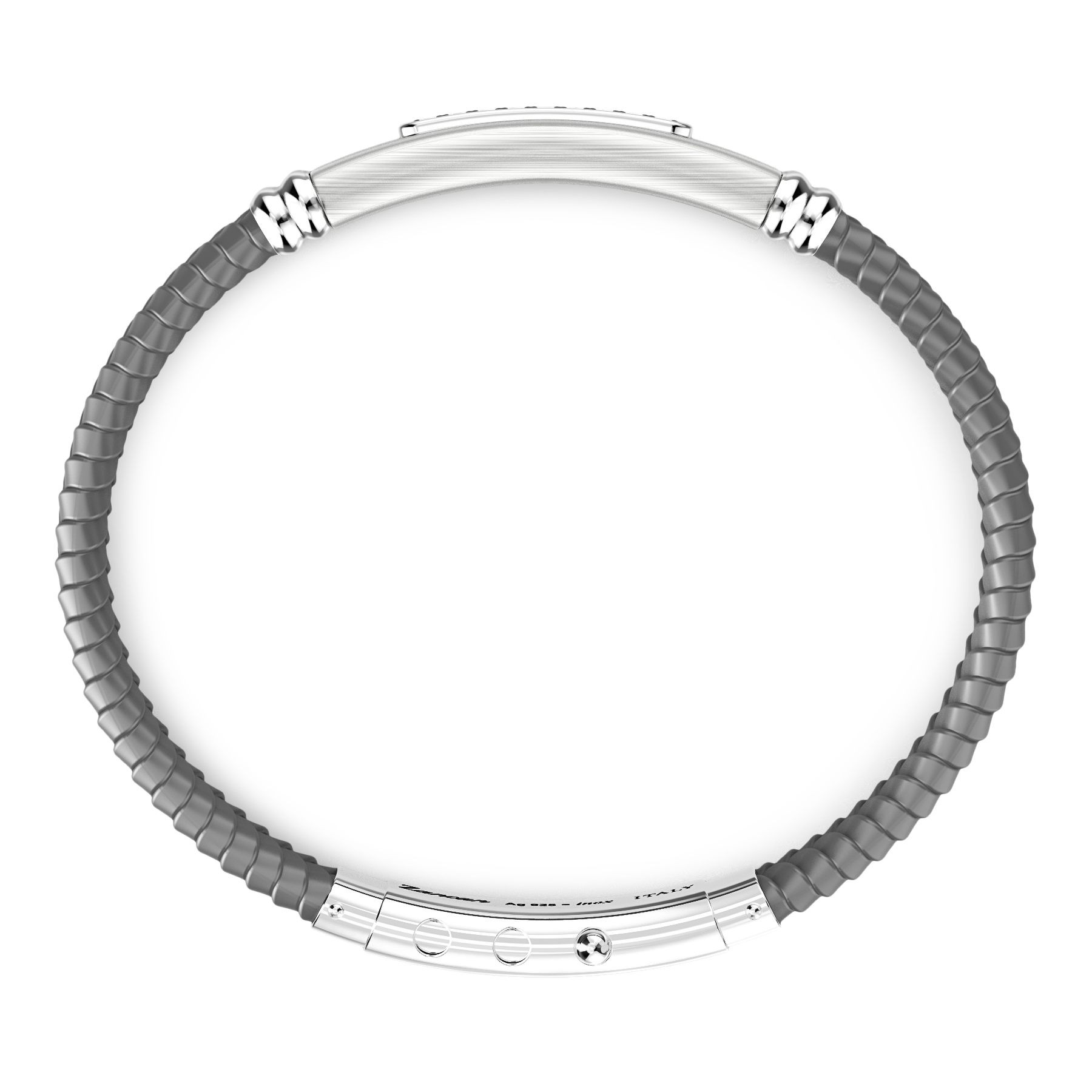 Gray Silicone Bracelet with Silver Tag & Black Stones