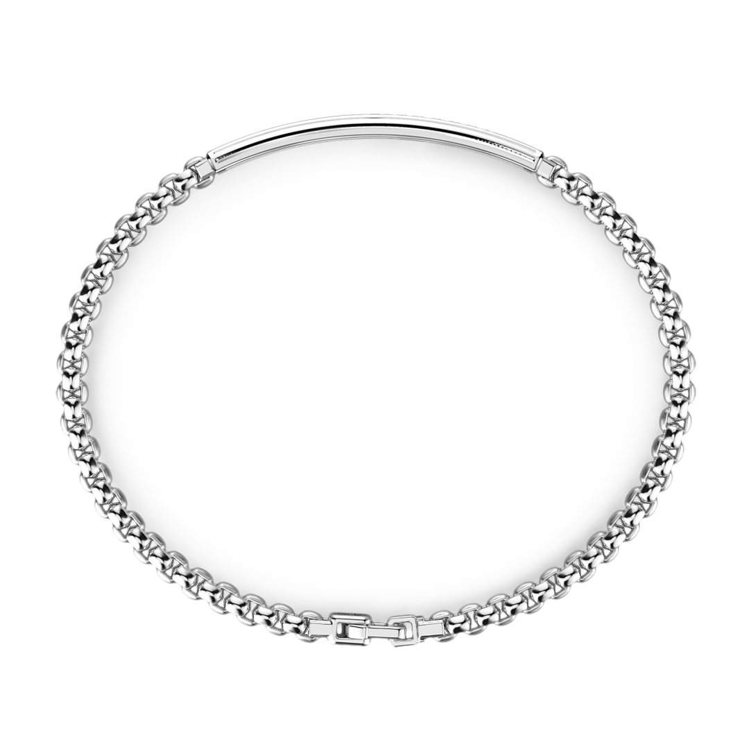 Silver Bracelet with Tag & Black Stones