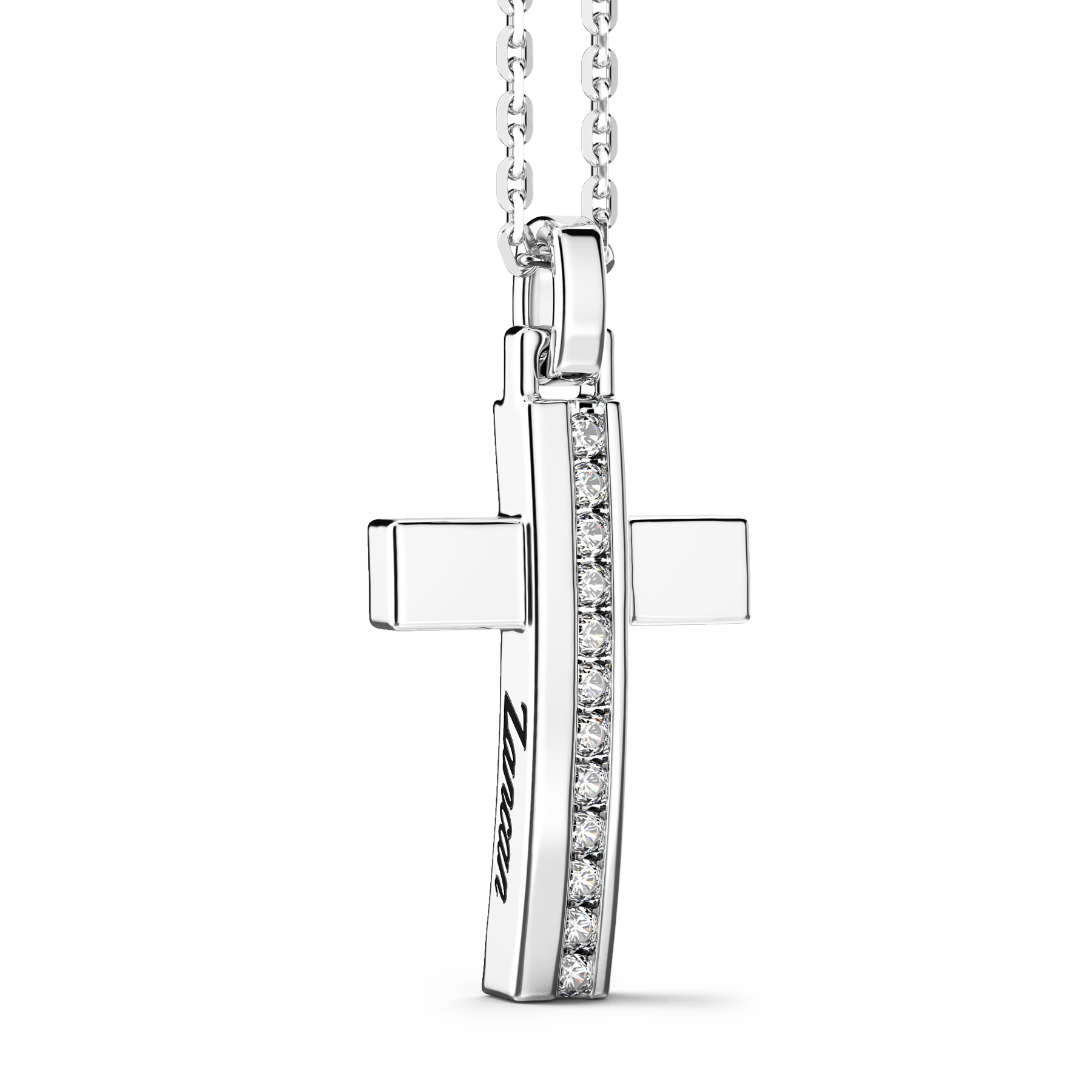 Silver Necklace with Cross Pendant & Stones