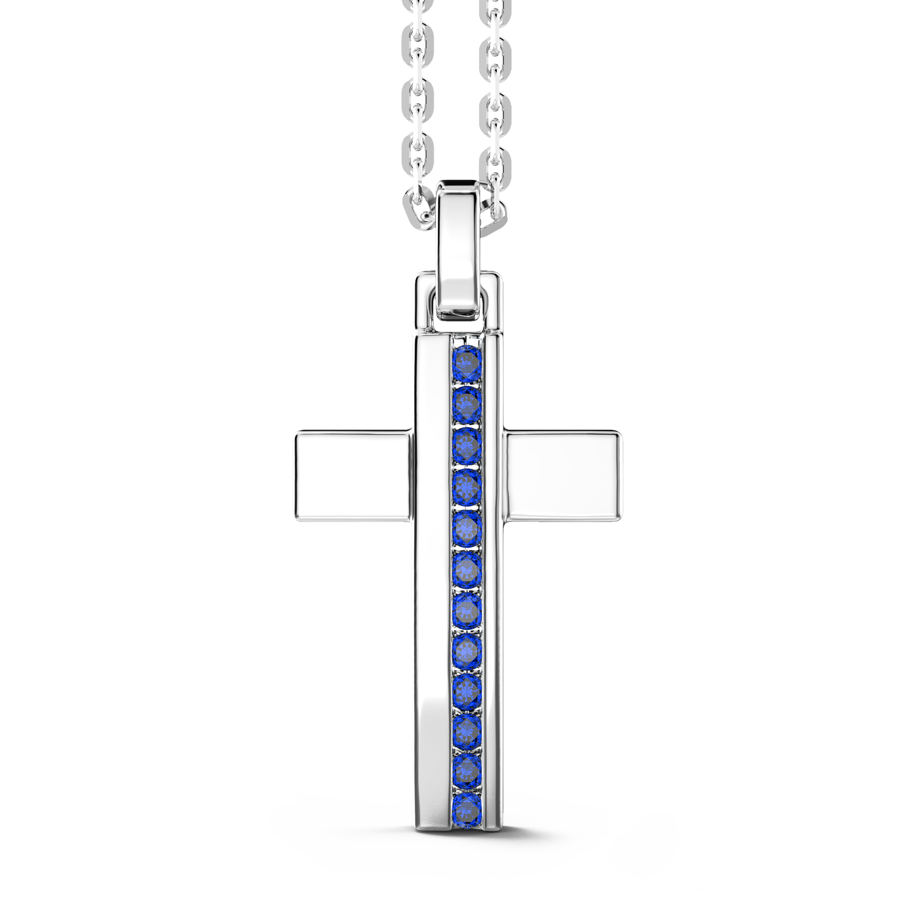 Silver Necklace with Cross Pendant & Blue Stones