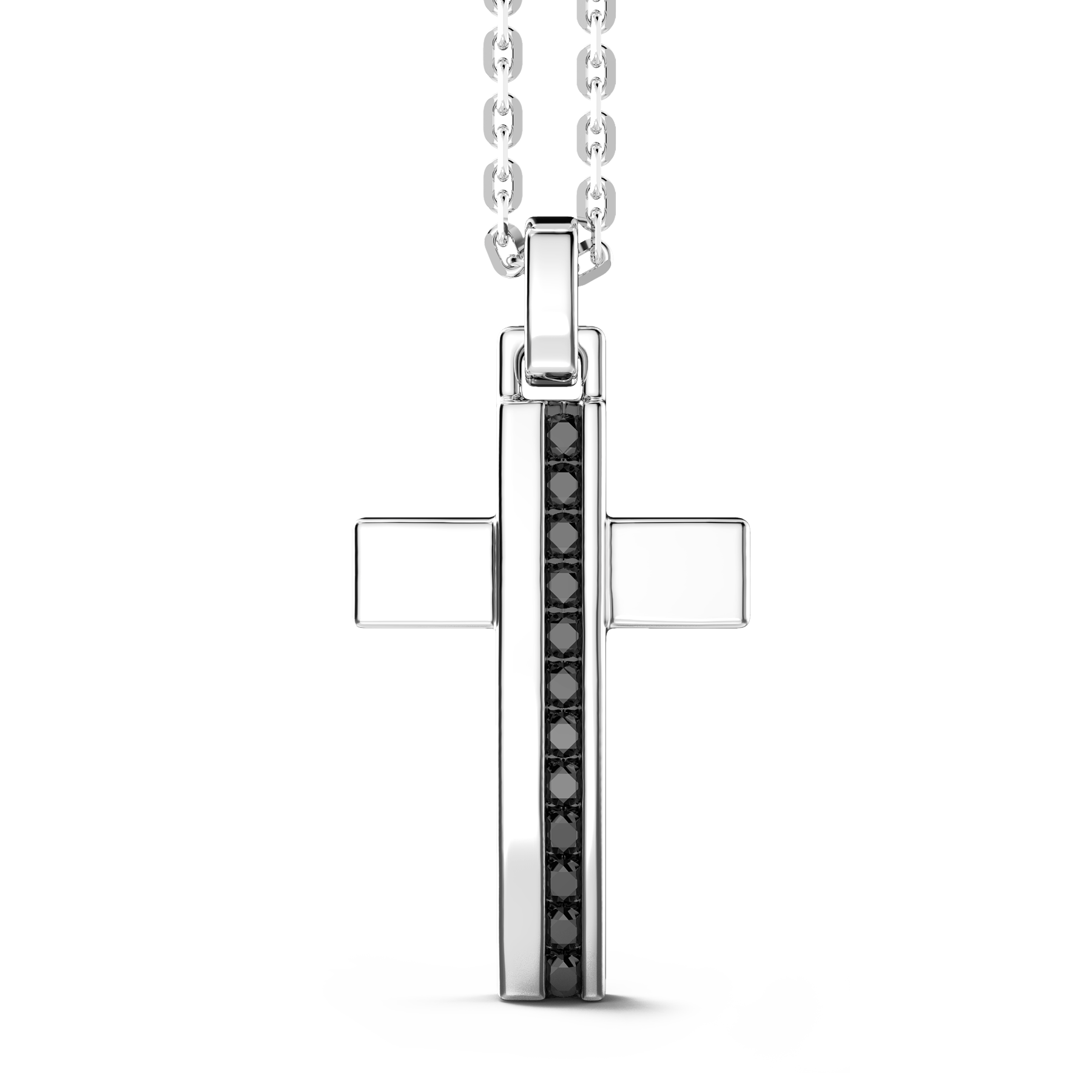 Silver Necklace with Cross Pendant & Black Stones