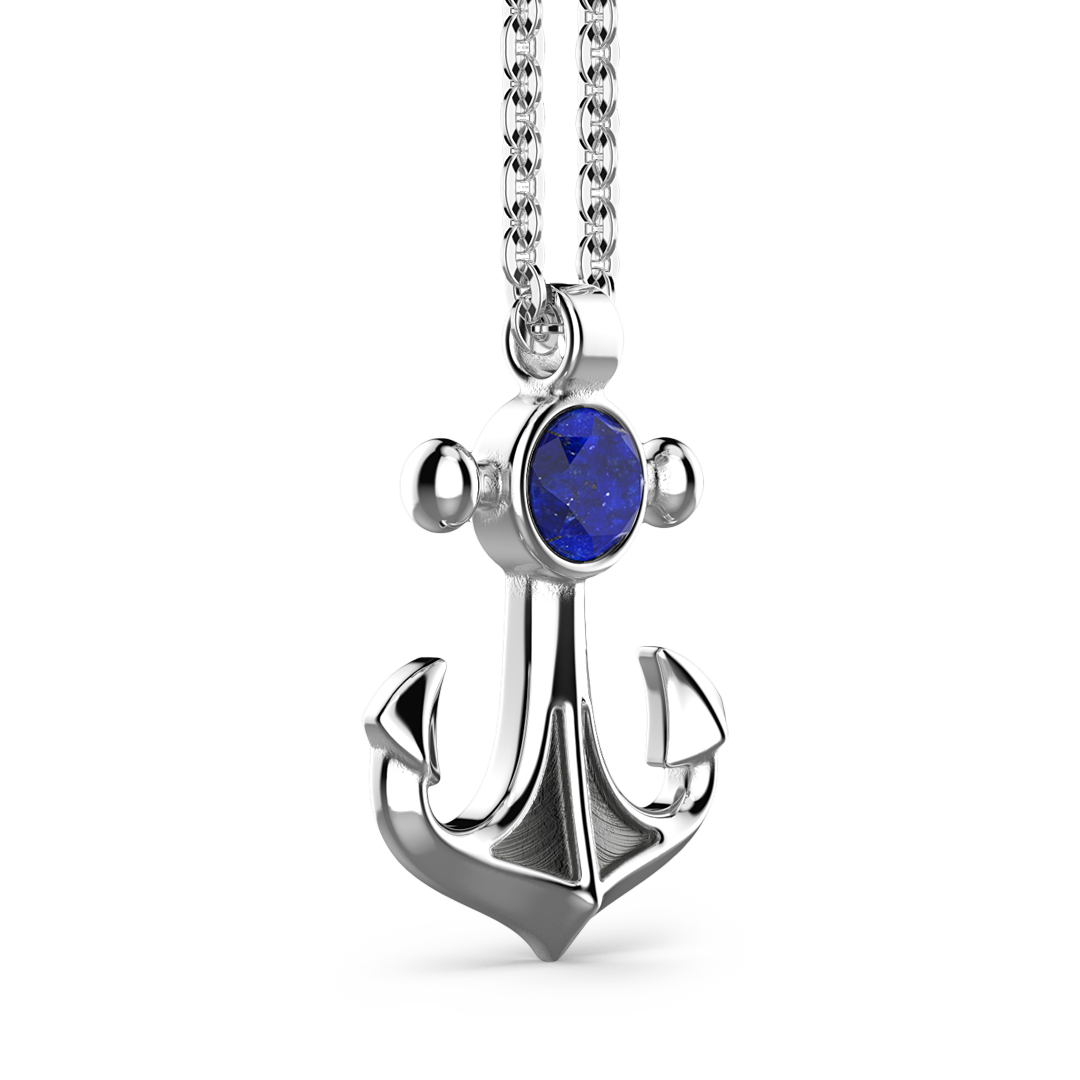 Necklace with Anchor Pendant with Natural Lapis Lazuli
