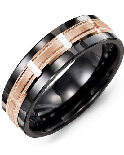 MADANI MEN'S BEVELED MILGRAIN GROOVED WEDDING BAND MAH710CP MAH710CP