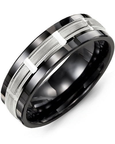 MADANI MEN'S BEVELED MILGRAIN GROOVED WEDDING BAND MAH710CW MAH710CW