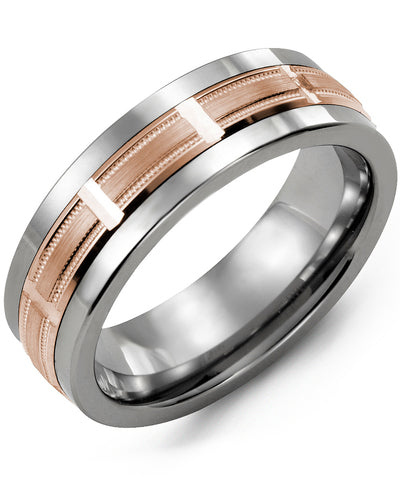 MADANI MEN'S BEVELED MILGRAIN GROOVED WEDDING BAND MAH710TP MAH710TP