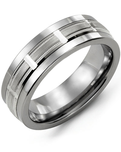 MADANI MEN'S BEVELED MILGRAIN GROOVED WEDDING BAND MAH710TW MAH710TW