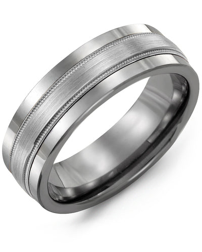 MADANI MEN'S SATIN MILGRAIN WEDDING BAND MAK710TW MAK710TW