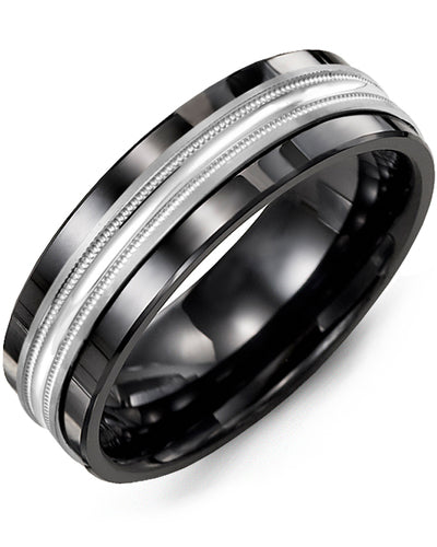 MADANI MEN'S CONCAVE POLISH CENTER MILGRAIN WEDDING RING MBB710CW MBB710CW